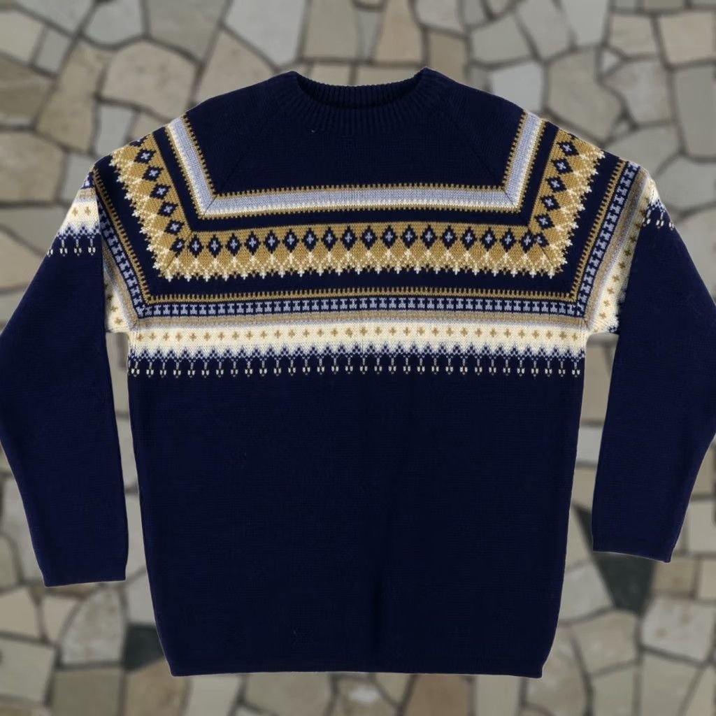 Vintage VTG Stewart's New Wool Fair Isle Navy Men's L Sweater Shirt Size US L / EU 52-54 / 3 - 1 Thumbnail