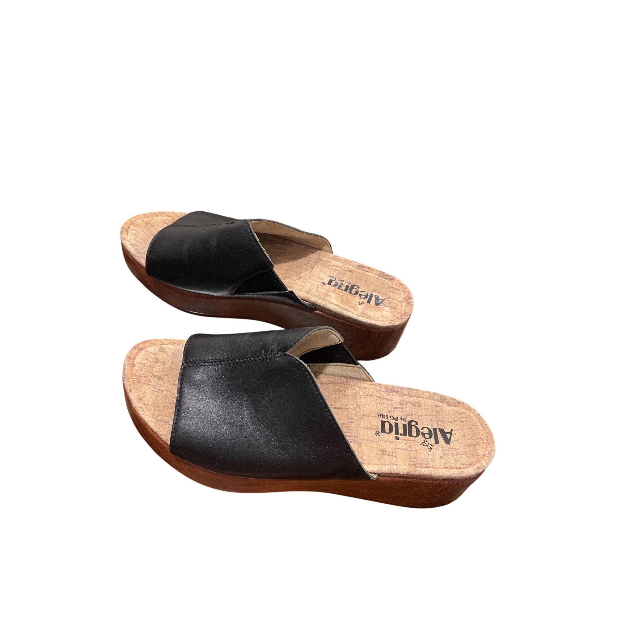 Other Alegria By PG wms black leather open toe 2.5" wedge heels sz Size US 8.5 / IT 38.5 - 4 Thumbnail
