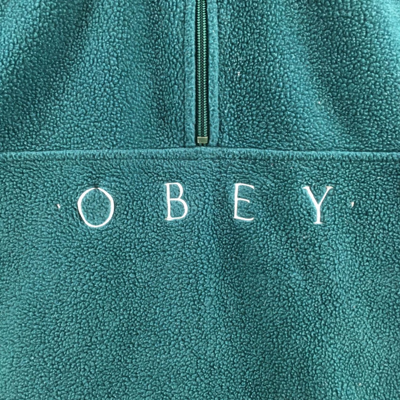 Obey Obey Worldwide Sweatshirt Mens S Green Channel Mock Neck Quarter Zip Fleece Size US S / EU 44-46 / 1 - 4 Thumbnail