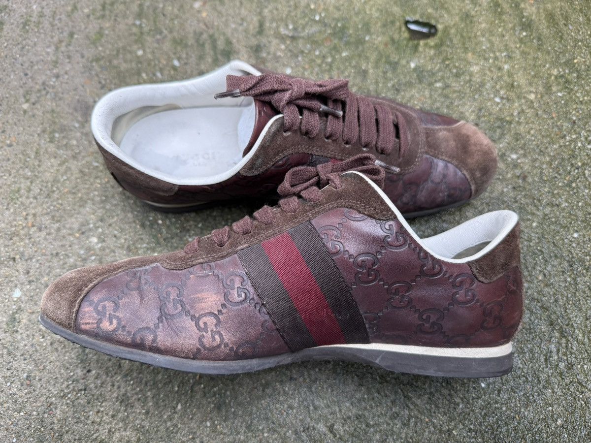 Gucci ✨Gucci✨(138732) Guccissima Brown Leather/Suede Web Sneakers Size US 7.5 / IT 37.5 - 5 Thumbnail