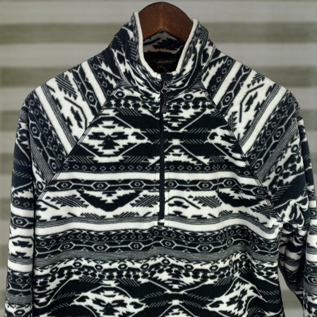 Eddie Bauer Eddie Bauer Womens Fleece Pullover Sweater 1/4 Zip Black Aztec Sz M Southwestern Womens Size M / US 6-8 / IT 42-44 - 1 Thumbnail