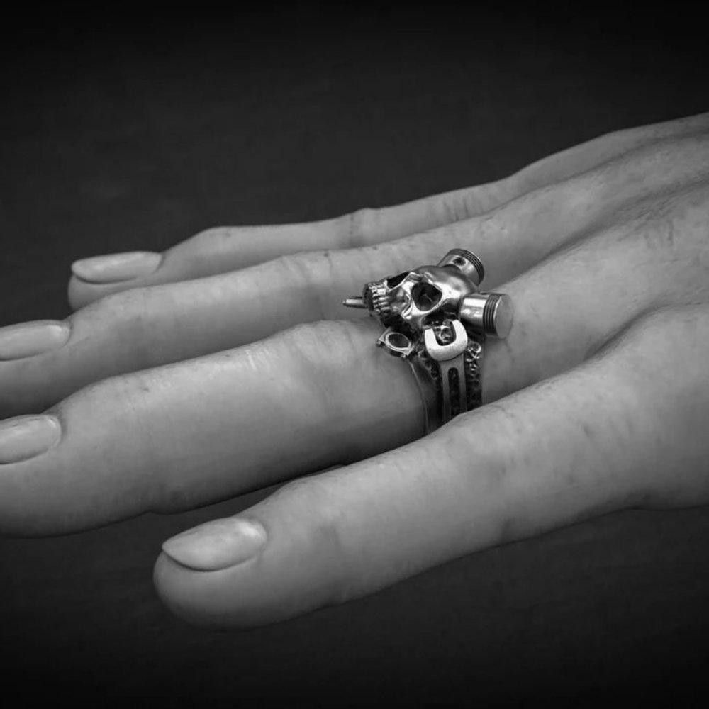 Designer Retro Steampunk Mechanical Wrench Skull Ring - Size 12 Size ONE SIZE - 6 Thumbnail
