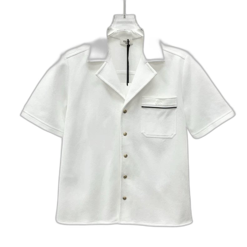 Celine Celine White Embroidered Cotton Short Sleeve Shirt | Grailed
