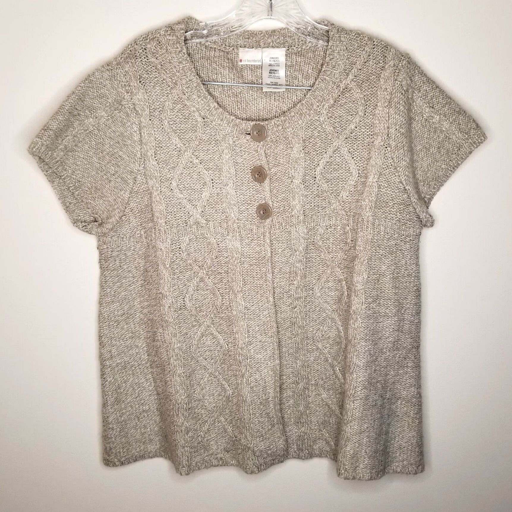 Vintage No Boundaries Womens Beige Knit Short Sleeve Cardigan Sweater XL Juniors Size XL / US 12-14 / IT 48-50 - 1 Thumbnail