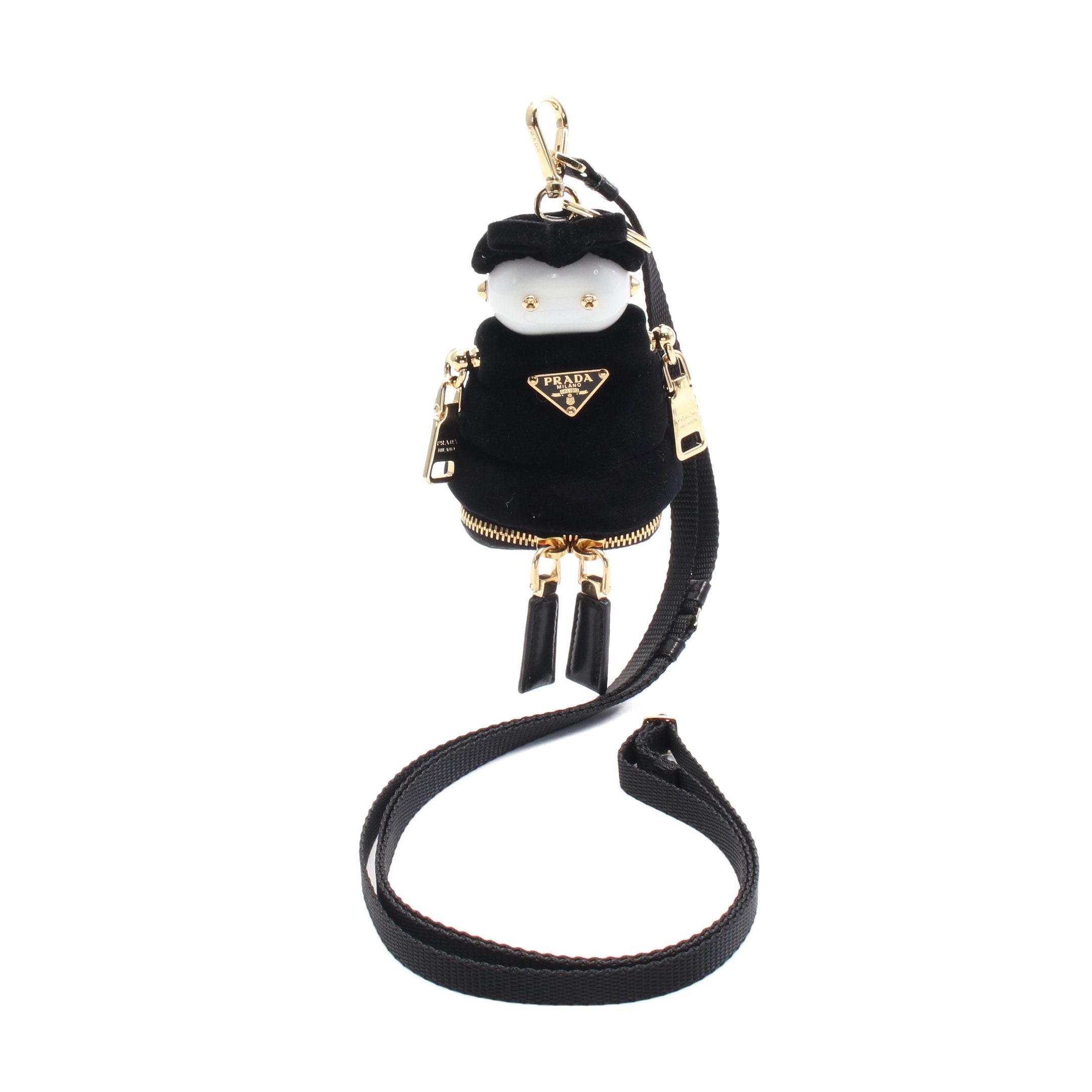 Prada Soft Robot Bag Charm Velvet Black White