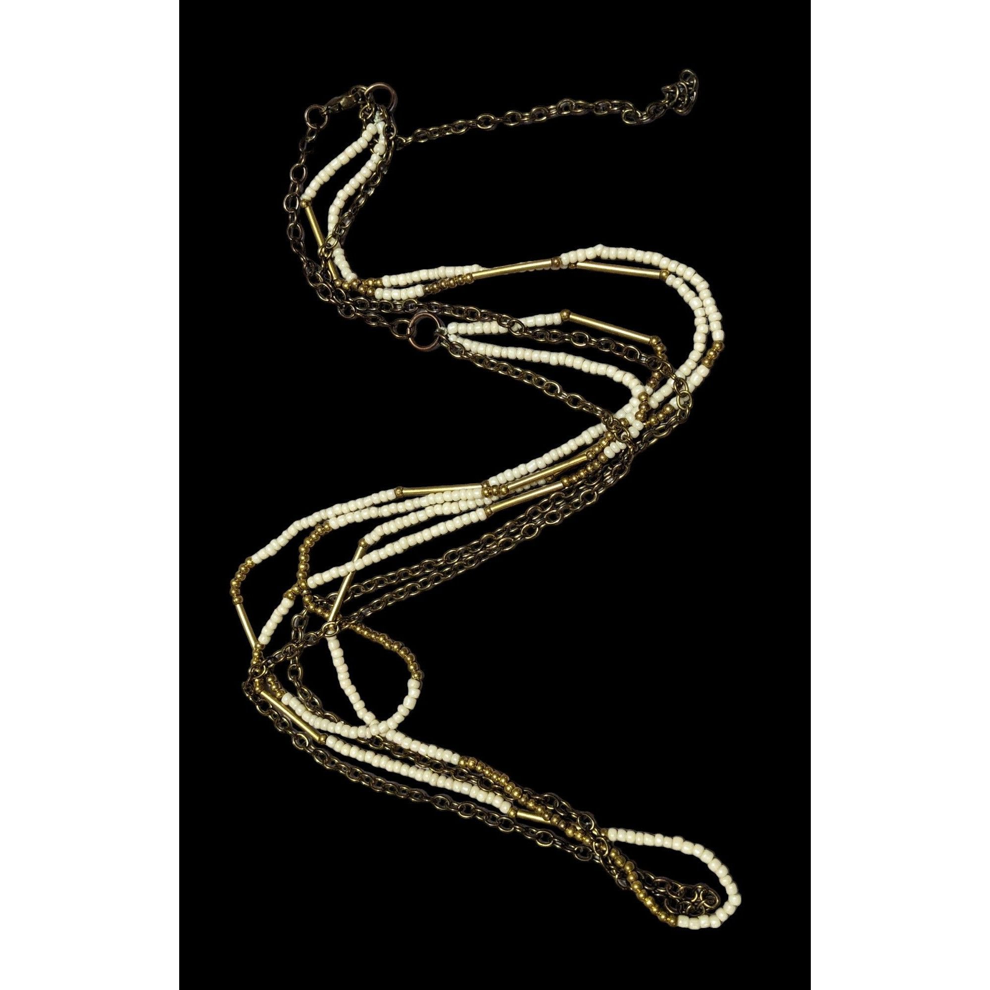 Other Gold White Multilayer Bohemian Necklace Size ONE SIZE - 1 Thumbnail