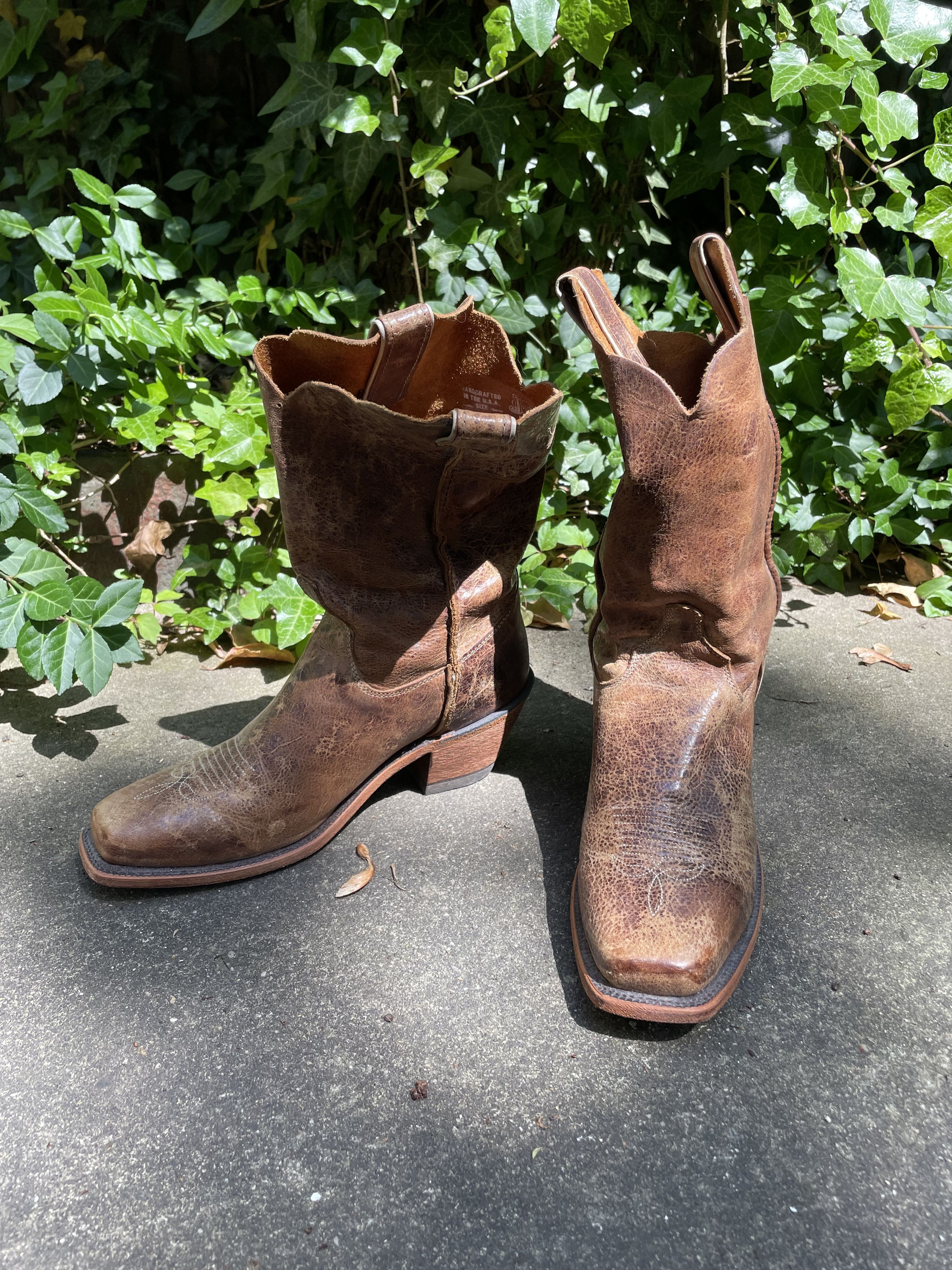 Justin Boots Justin Square Toe Brown Leather Cowboy Boot Size US 10 / IT 40 - 2 Thumbnail