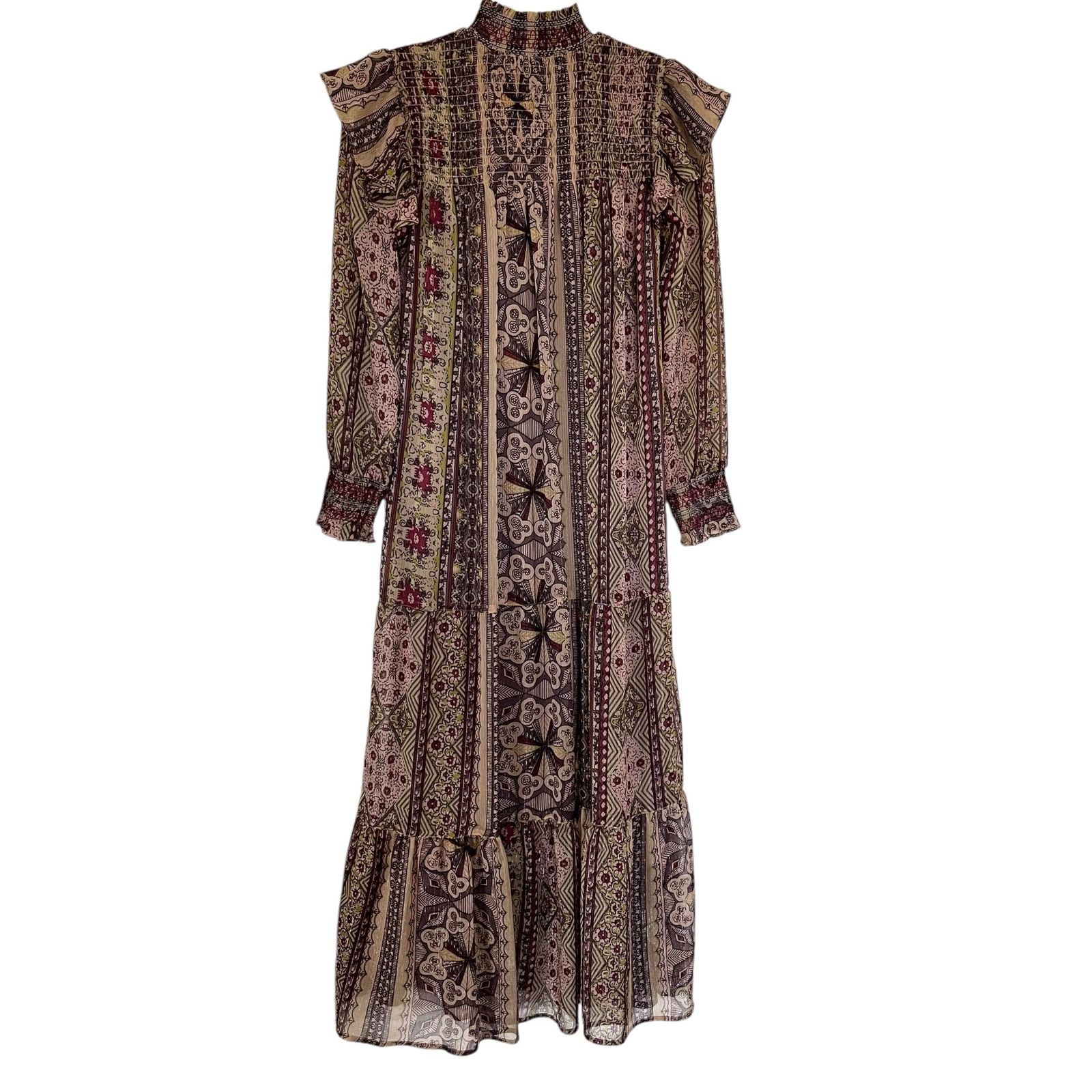 Anthropologie Anthropologie Llani Smocked Floral Chiffon Bohemian Dress Size XS / US 0-2 / IT 36-38 - 4 Thumbnail