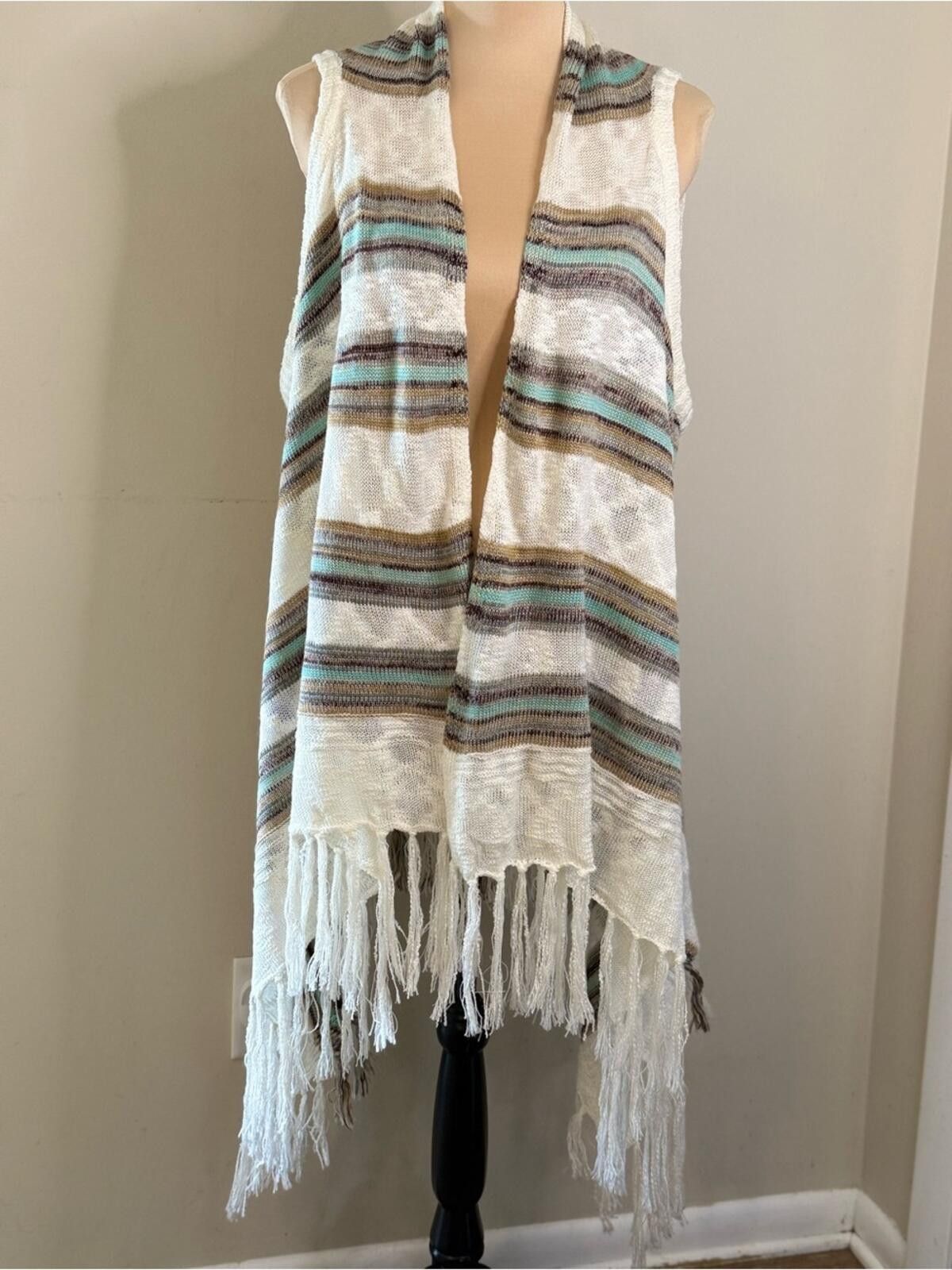 Other Grace & Emma long line knit cardiga fringe boho stripes M/L Size M / US 6-8 / IT 42-44 - 1 Thumbnail