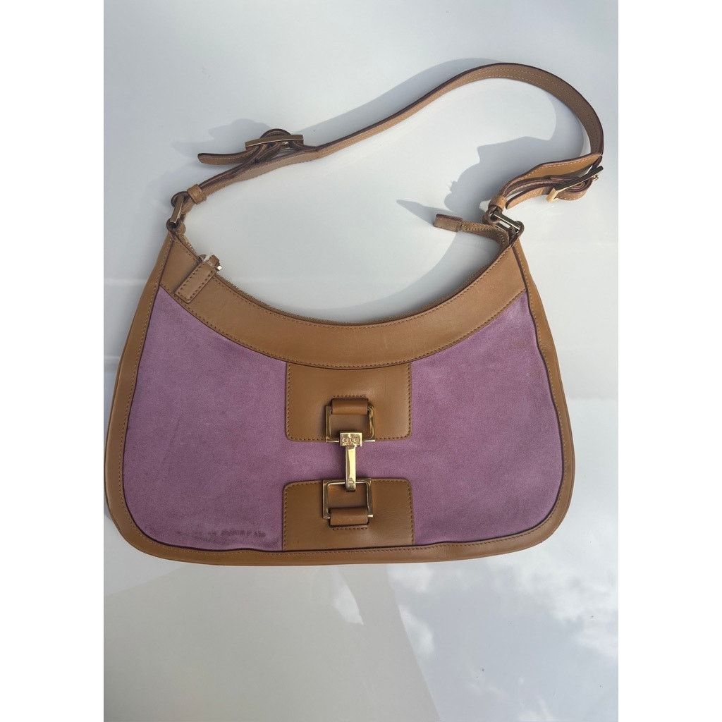 Gucci GUCCI Jackie Shoulderbag Half Moon Pink Suede Tan Leather Size ONE SIZE - 2 Thumbnail
