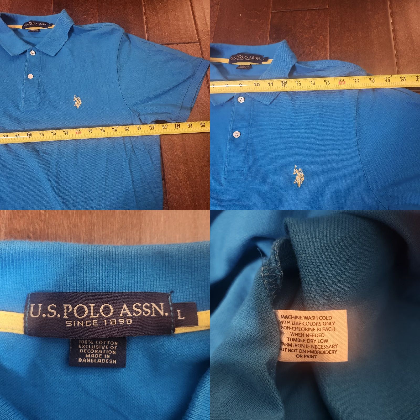 Vintage US Polo Assn. Men's Polo Shirt Blue Short Sleeve Large Regular Cotton Solid Collared Logo Sports Golf Walking Travel Casual Spring Summer Fall Mens Size US L / EU 52-54 / 3 - 8 Thumbnail