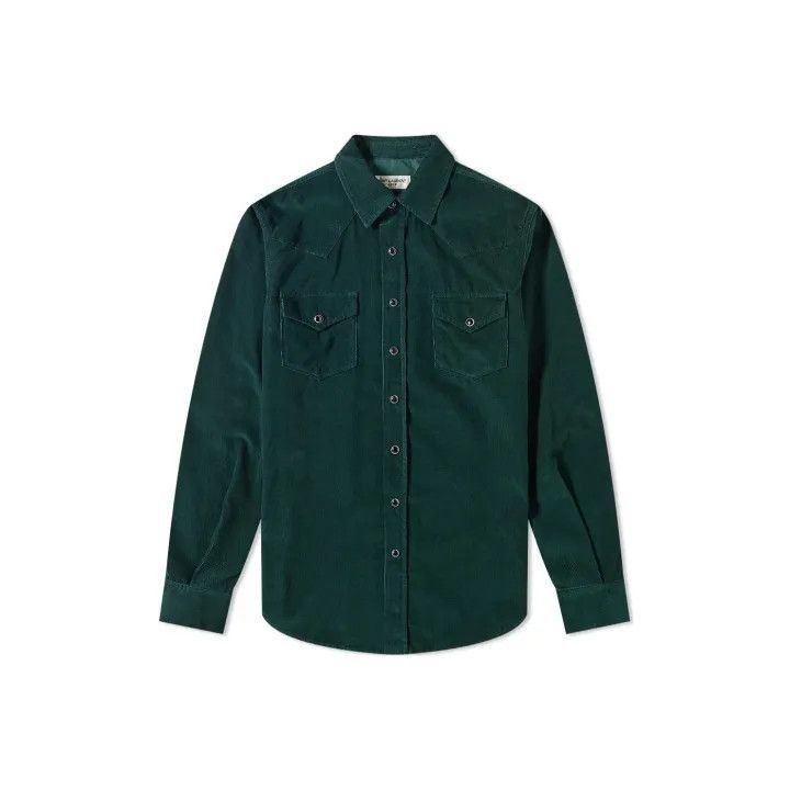 Saint Laurent Paris Saint Laurent Green Long Sleeve Button-Up Shirt-2507 Size US XL / EU 56 / 4 - 7 Thumbnail