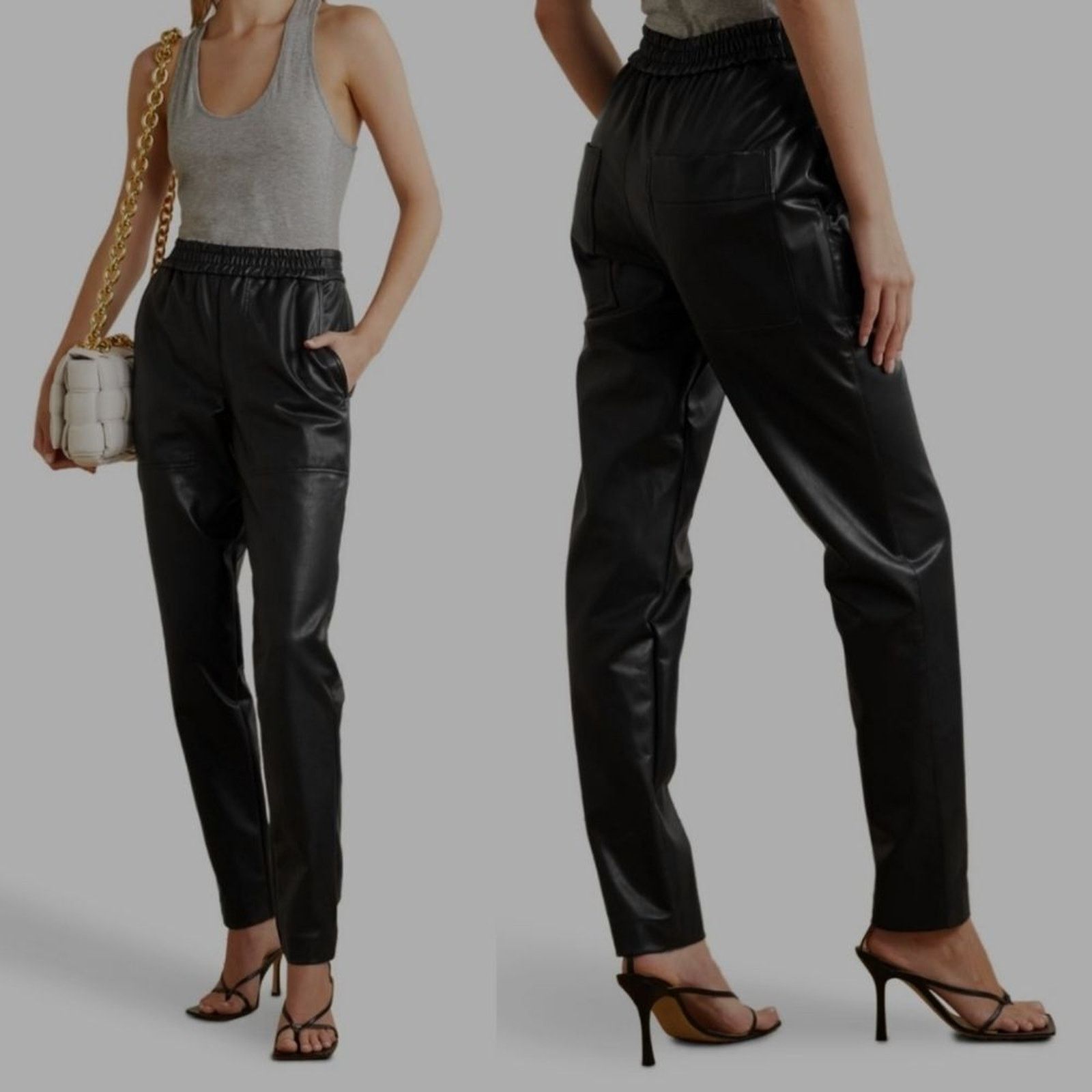 Tibi Tibi Vegan Leather Black Slouchy Straight Leg Pants Size S Size 28" / US 6 / IT 42 - 1 Thumbnail