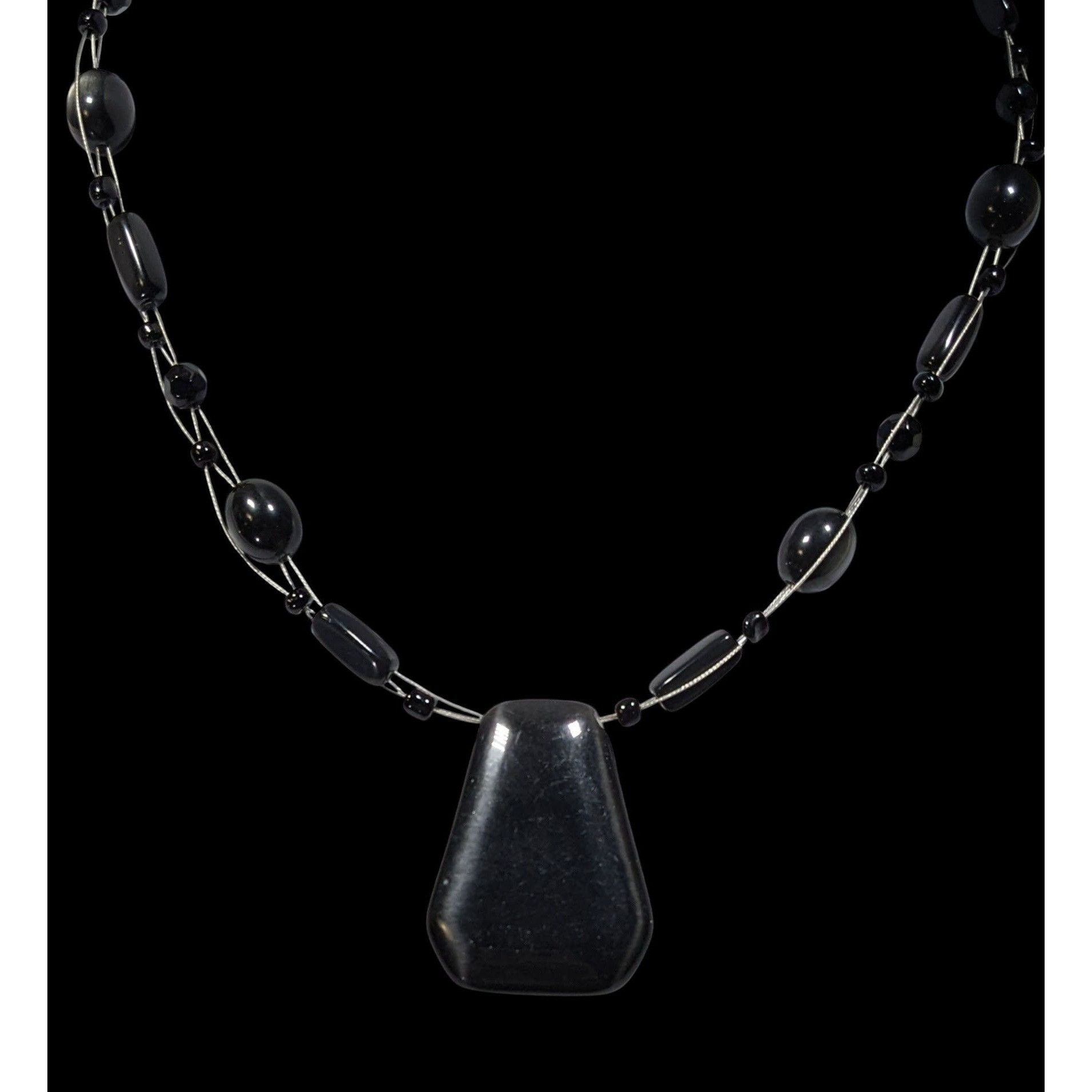 Other Gothic Black Cateye Glass Beaded Necklace With Geometric Pen Size ONE SIZE - 3 Thumbnail