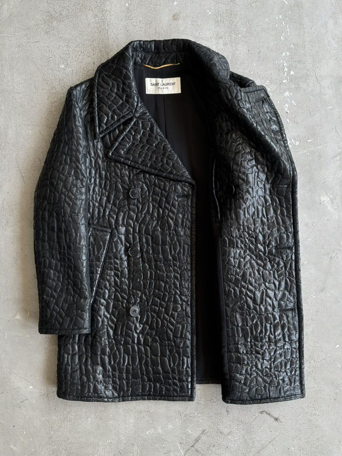 Saint Laurent Paris SLP - Crocodile Embossed Double Breasted Coat Size XXS / US 00 / IT 34 - 6 Thumbnail