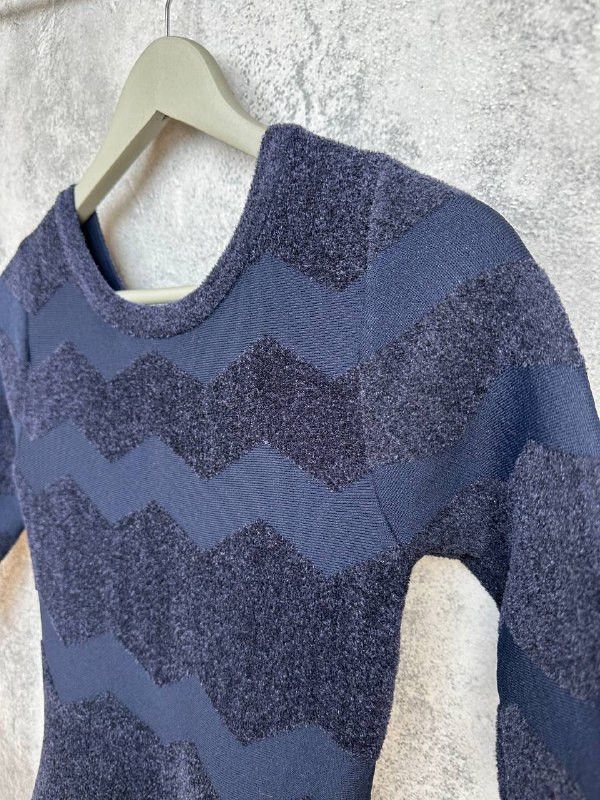 Alaia Alaïa Knit Skater Dress Alaia Navy Zig Zag Textured Size S / US 4 / IT 40 - 5 Thumbnail