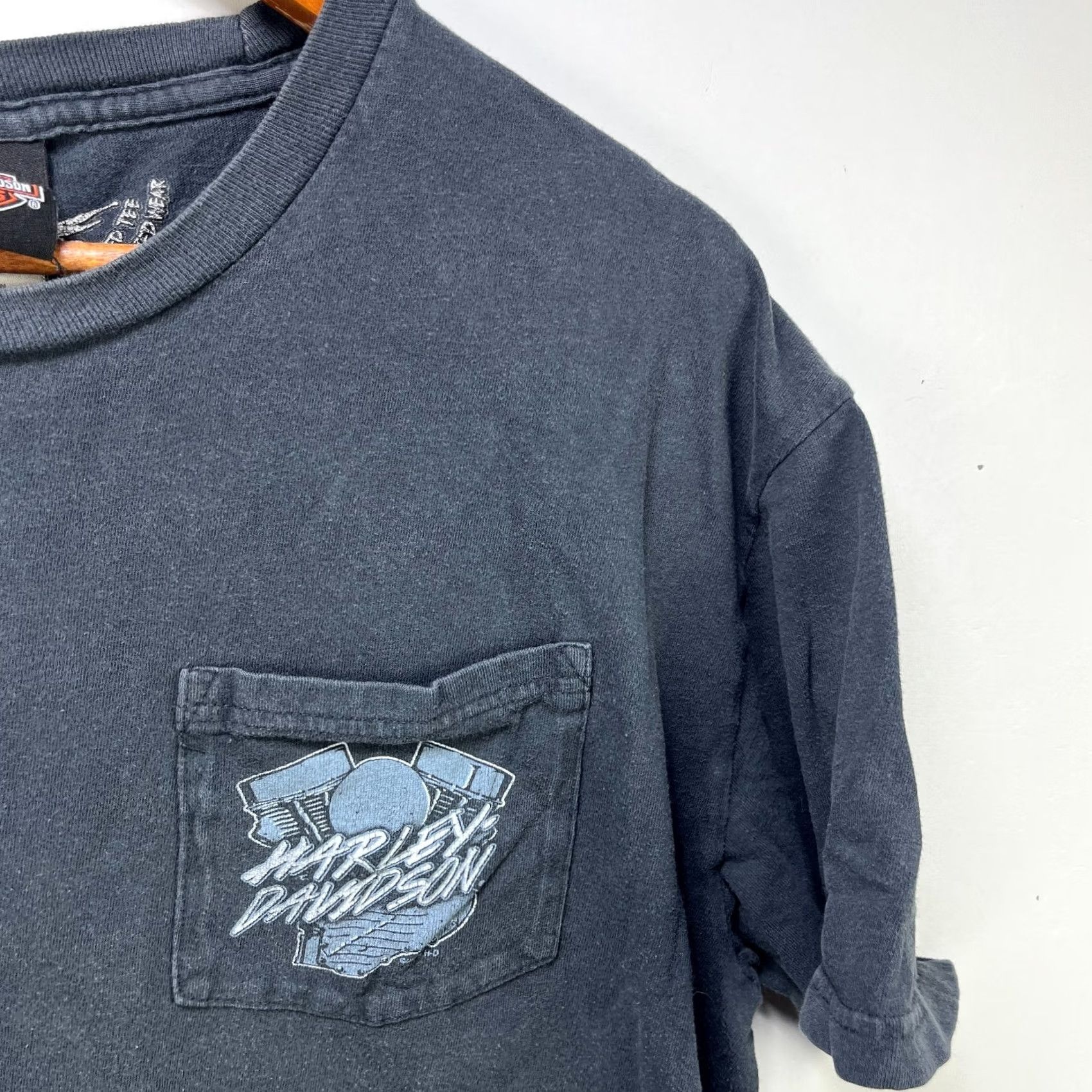Harley Davidson VINTAGE Harley-Davidson T-Shirt XL Black Pockets 90s Mens Size US XL / EU 56 / 4 - 3 Thumbnail