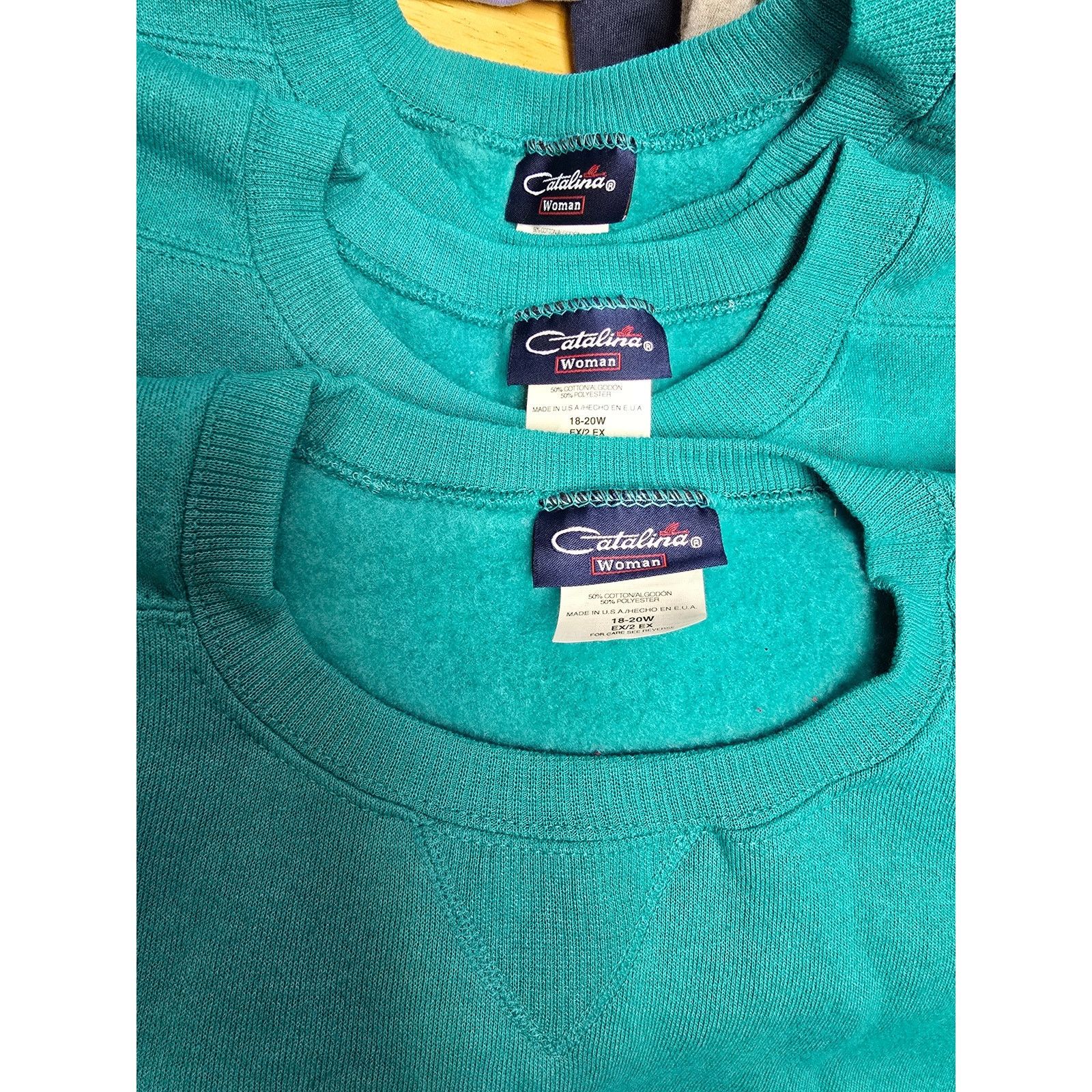 Vintage Turquoise Pullover Sweatshirt 18-20W Vintage Womans Blank Size 3XL / US 20-22 - 8 Thumbnail