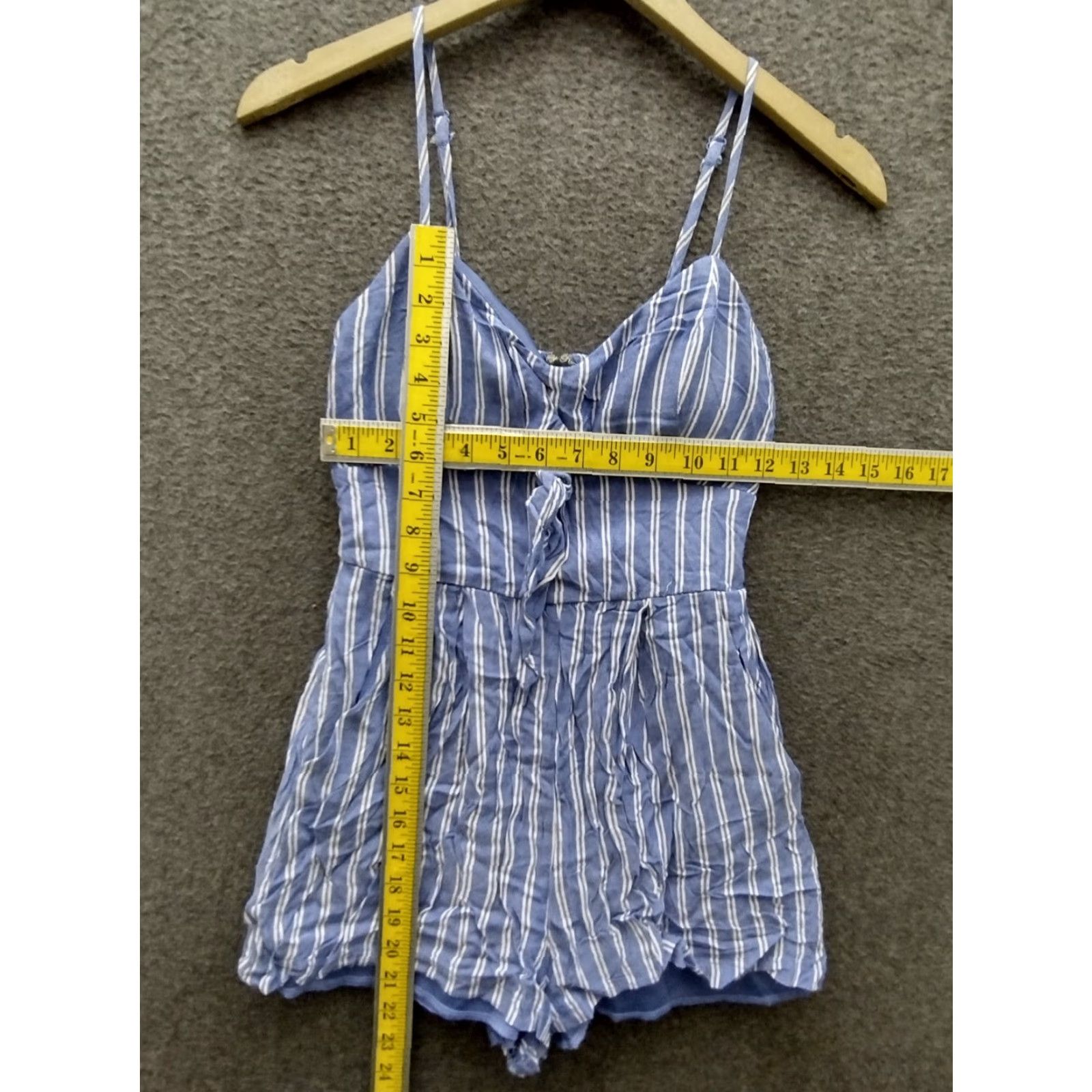 Vintage VINTAGE Lily Rose Romper Shirt XS Blue/White Stripe Summer Womens One-Piece Tie Knot Spaghetti Strap V-Neck Size 26" / US 2 / IT 38 - 4 Thumbnail