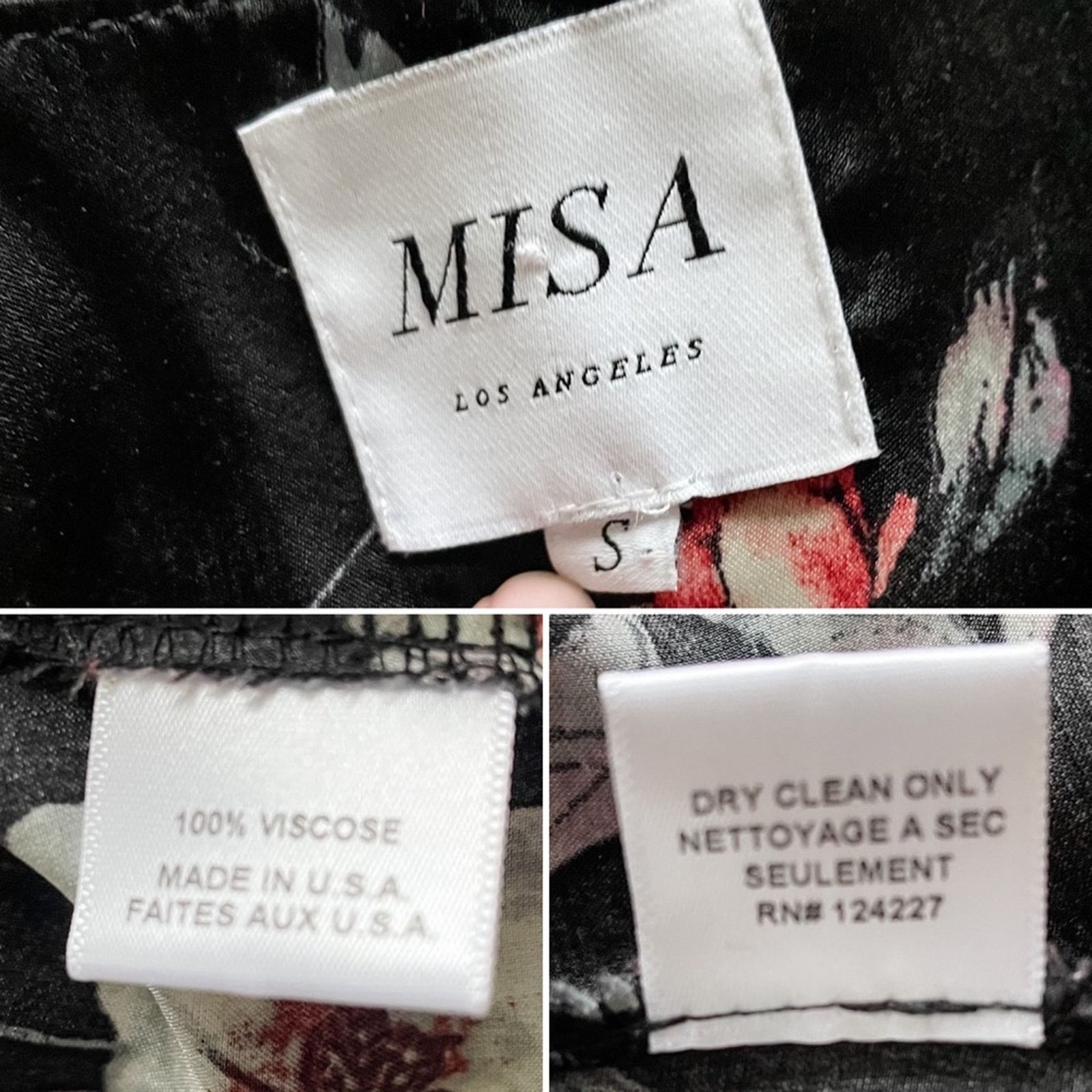 MISA Los Angeles MISA LA Luna Black Floral Satin Bubble Sleeve Wrap Dress Size S / US 4 / IT 40 - 9 Thumbnail