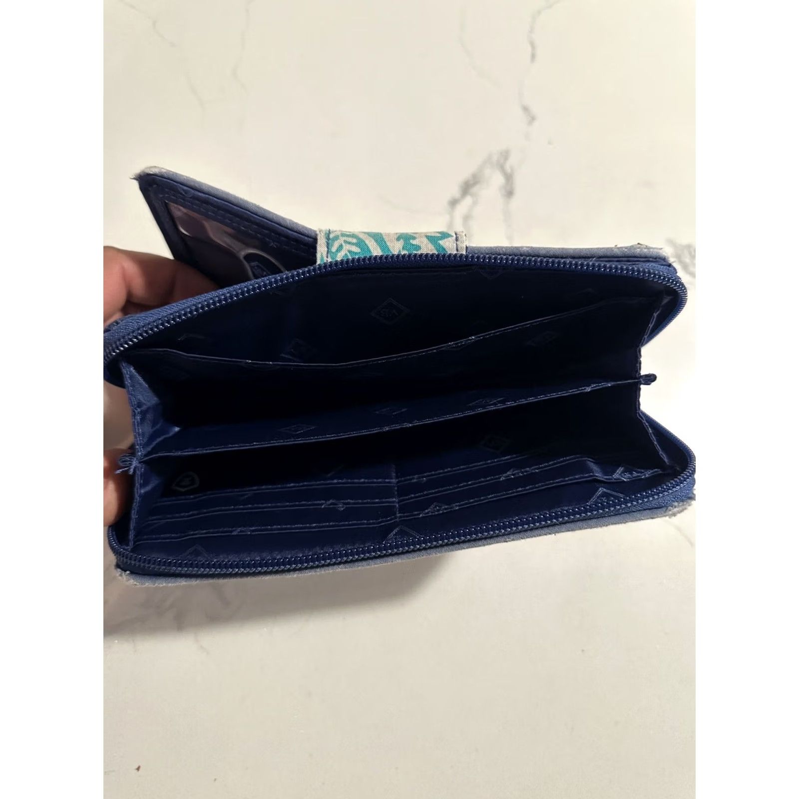 Vera Bradley Vera Bradley Wallet Women Classic Blue Gray Flower Quilted Turnlock Zip-Around Credit Card Folding One Size Blue Size ONE SIZE - 4 Thumbnail