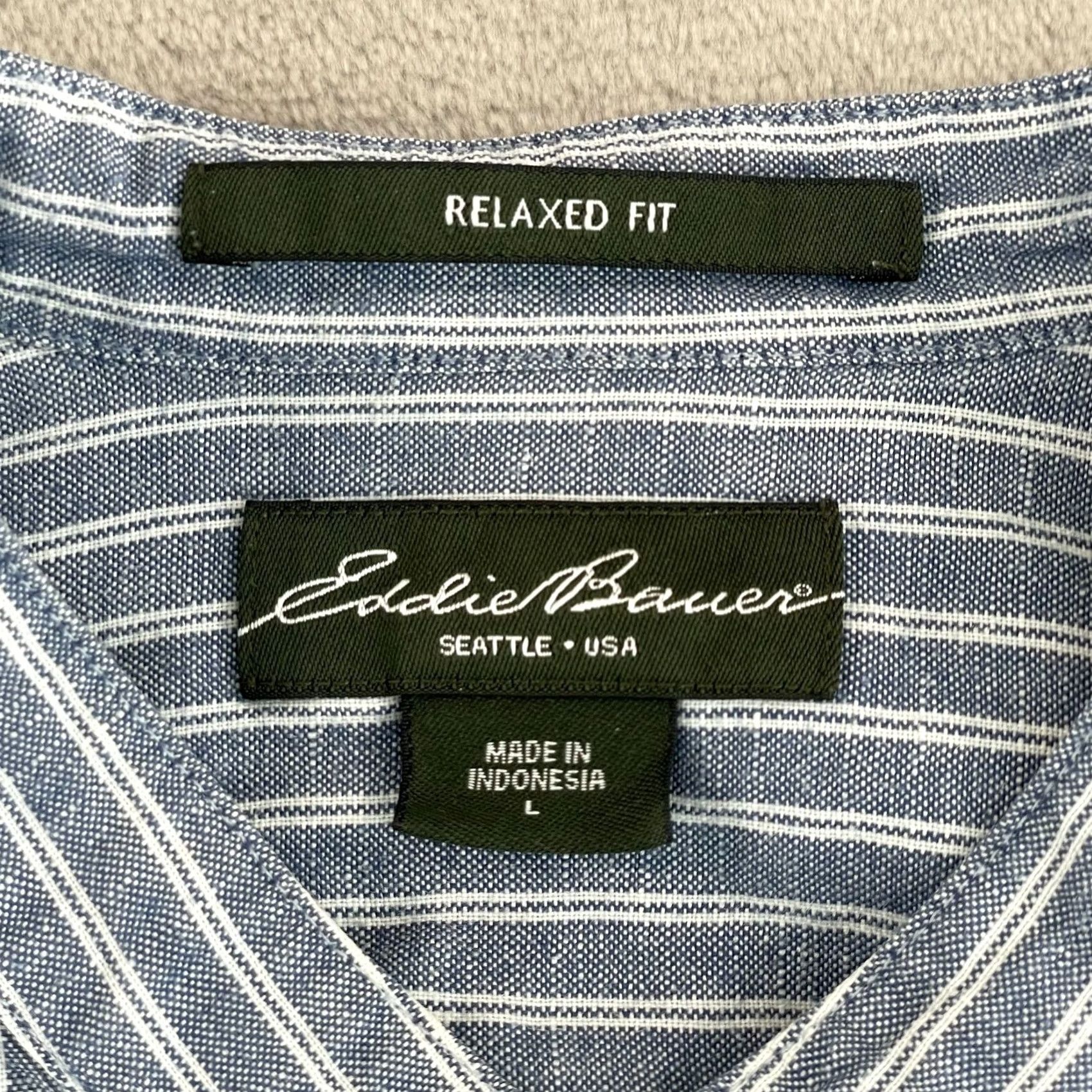 Eddie Bauer VINTAGE Eddie Bauer Blade Collar Shirt Men Large Blue Striped Linen Blend Relaxed Fit Size US L / EU 52-54 / 3 - 2 Thumbnail