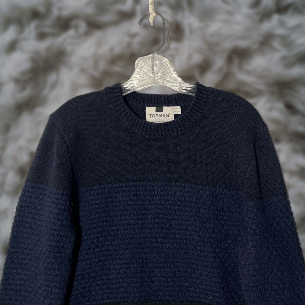 Topman Topman Mens Navy Blue Textured Knit Crewneck Sweater Size M RN 125149 Size US M / EU 48-50 / 2 - 1 Thumbnail