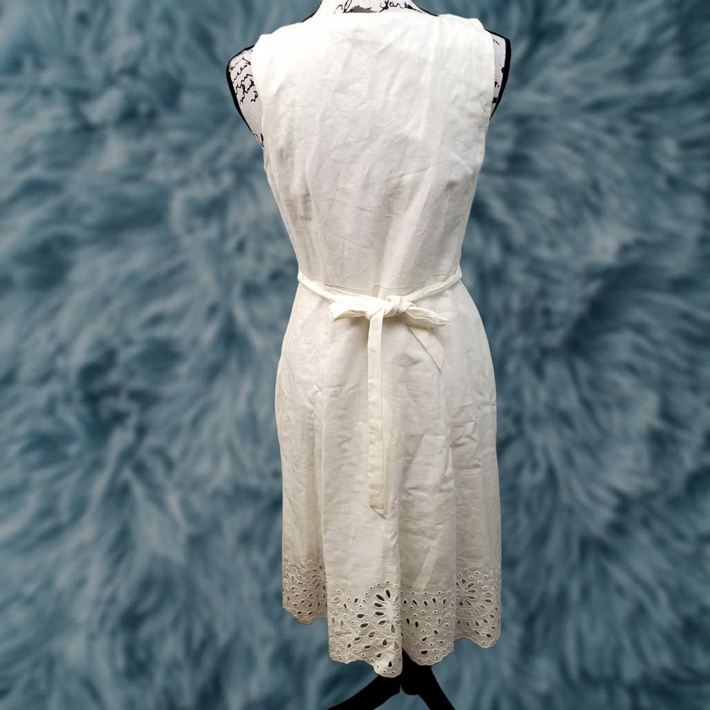 Talbots Talbots Shift Dress Womens Size 8P White Eyelet Neck Hem Tie Waist Side Zip Dress Size M / US 6-8 / IT 42-44 - 1 Thumbnail
