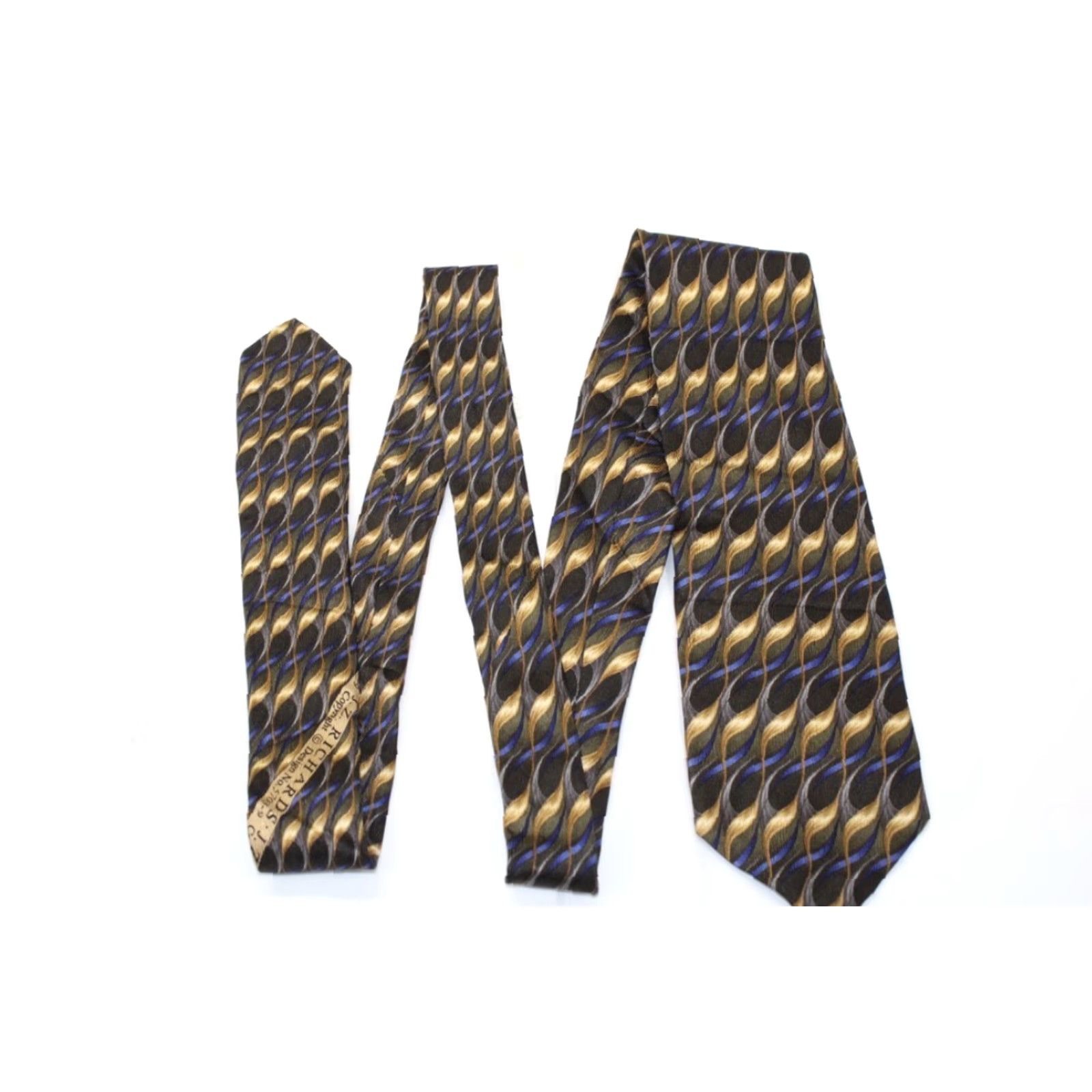 Vintage JZ Richards Silk Necktie Men’s Black Gold Blue Flames tie Extra Long Preppy USA Size ONE SIZE - 2 Thumbnail