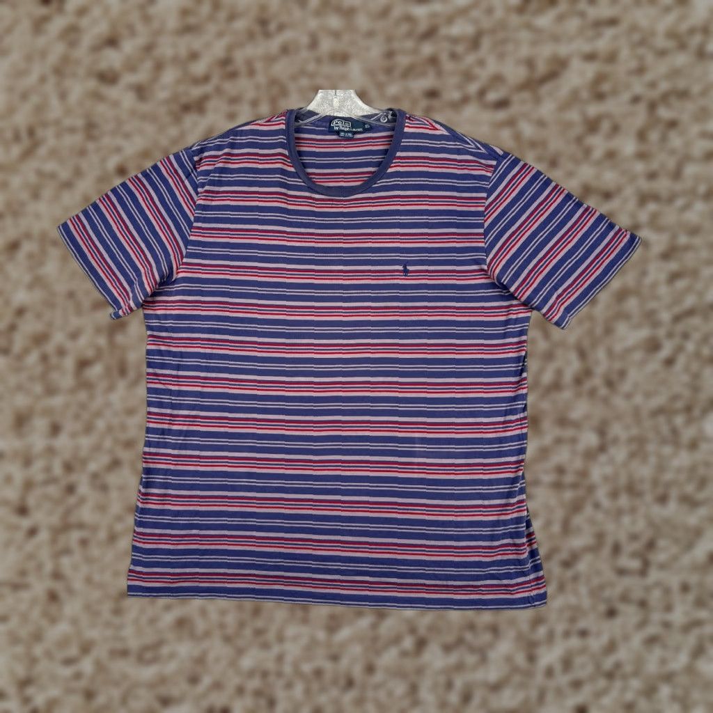 Ralph Lauren VINTAGE Ralph Lauren Shirt Adult XL Blue Red Stripe Cotton Short Sleeve Logo Mens Size US XL / EU 56 / 4 - 1 Thumbnail