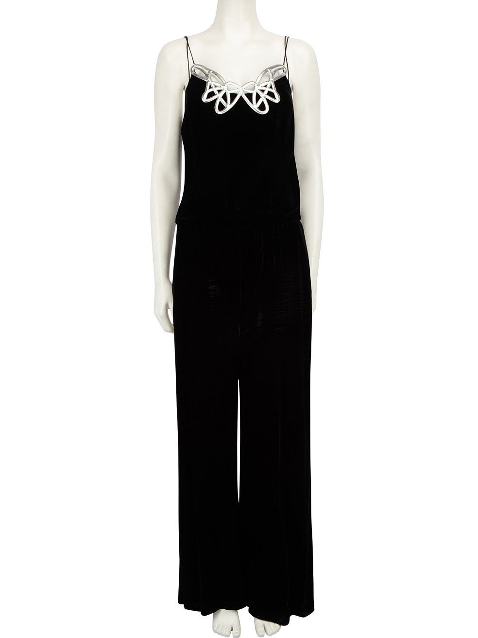 image of Pinko Black Velvet Butterfly Detail Jumpsuit, Women's (Size 27)
