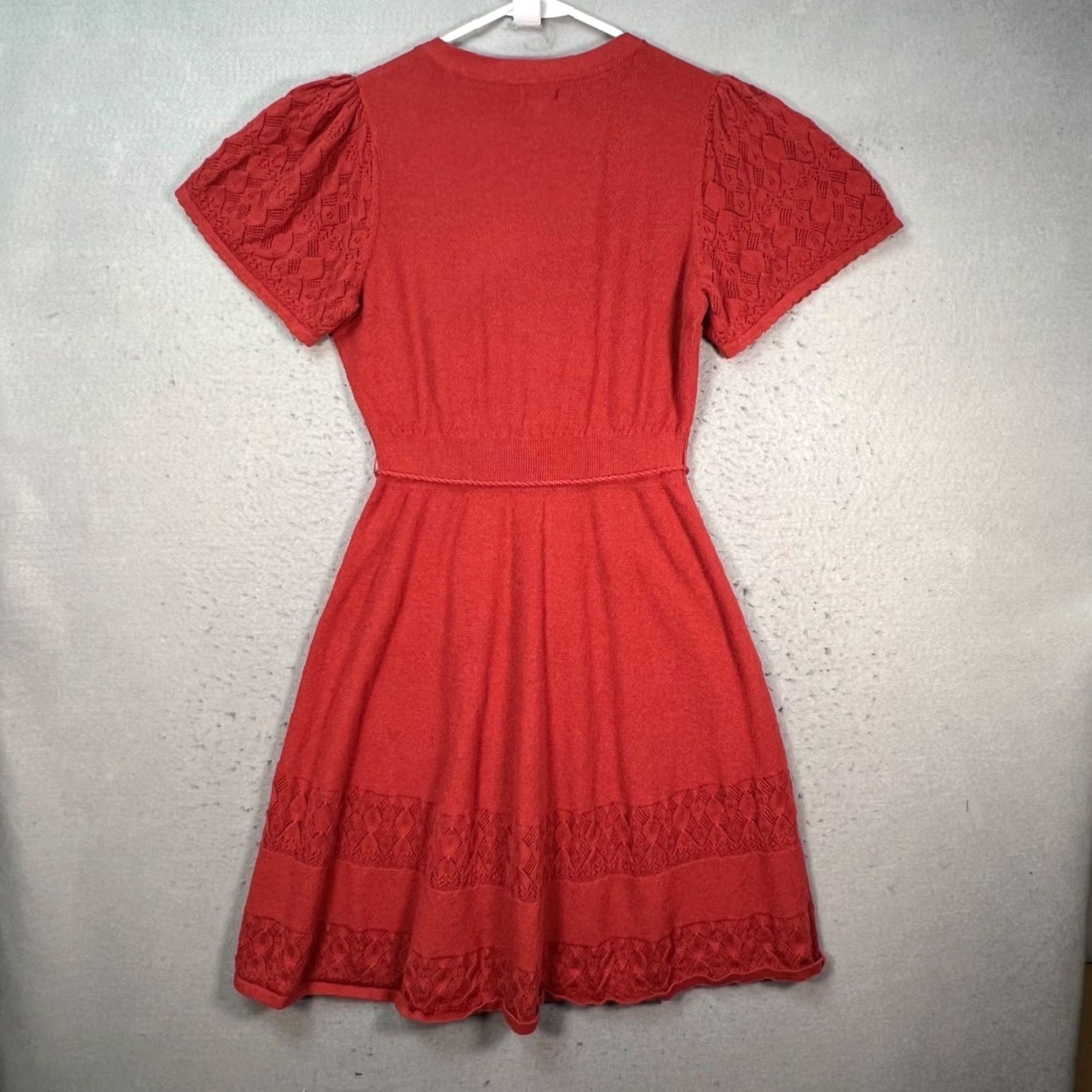FatFace Fat Face Womens Dress Red Short Sleeve Crochet Detail V-Neck Knee Length A-Line/Flare 10 Womens Size 32" / US 10 / IT 46 - 2 Thumbnail