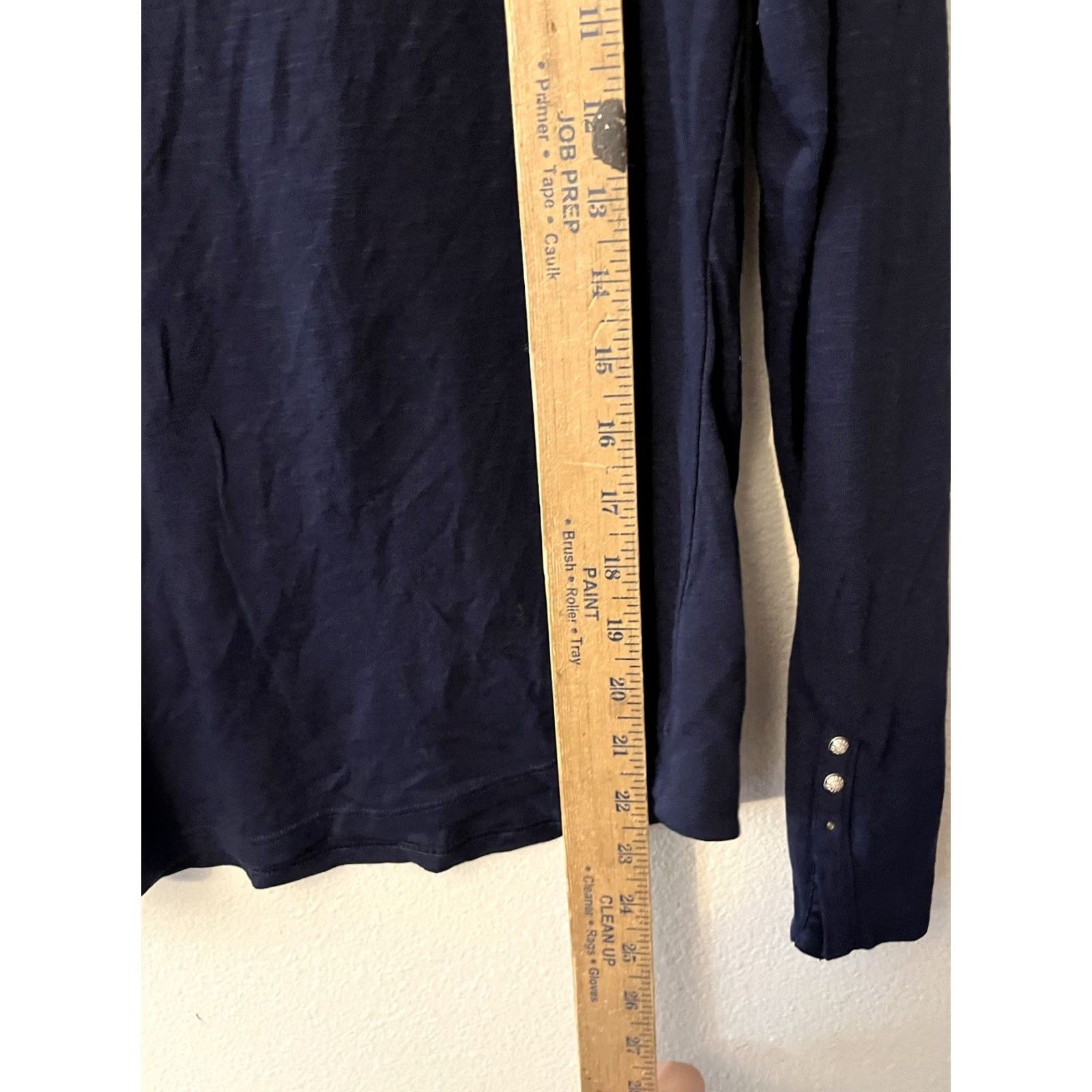 White House Black Market White House Black Market Blouse Women's Blue Long Sleeve Round Neck, Size M, Solid, Cotton Nylon Viscose, Button, Regular Fit, Lightweight, Breathable Size M / US 6-8 / IT 42-44 - 4 Thumbnail