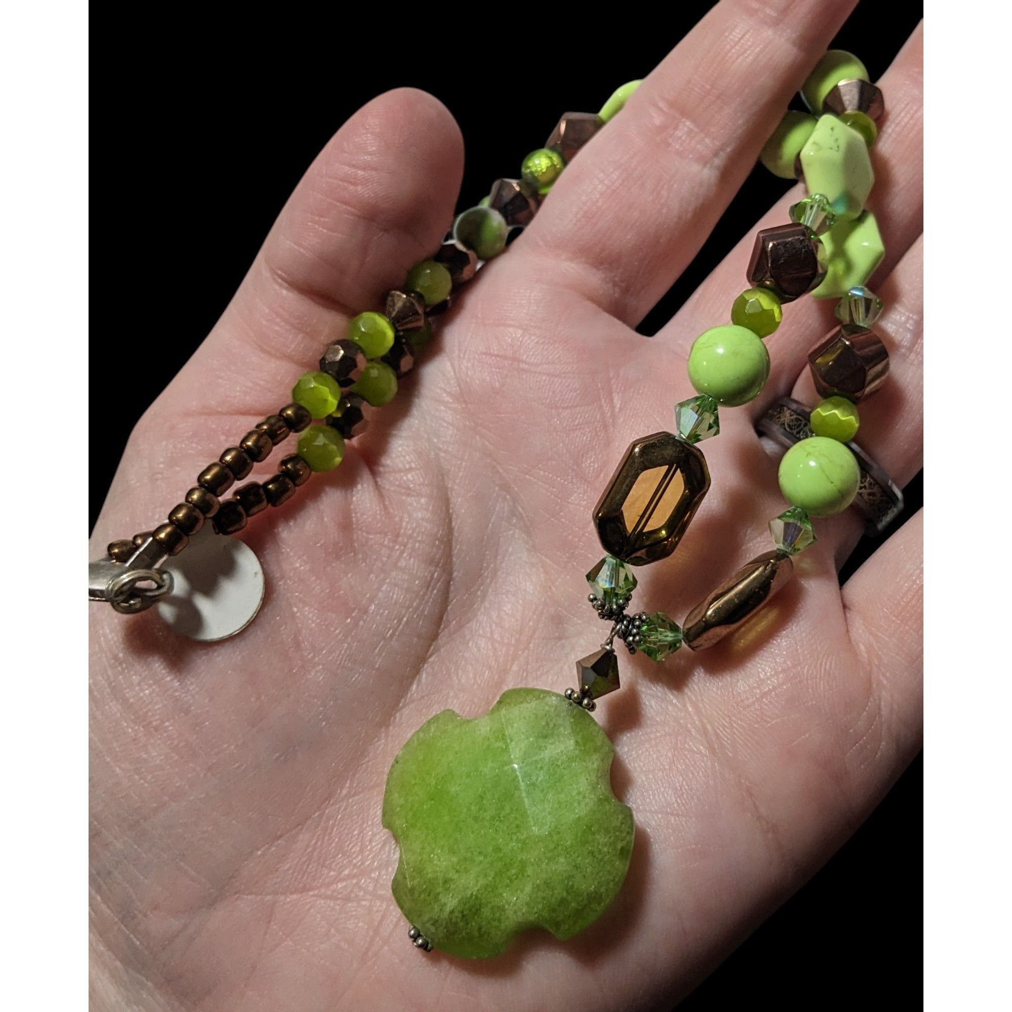 Other Handmade Green And Copper Glass And Stone Pendant Necklace Size ONE SIZE - 4 Thumbnail