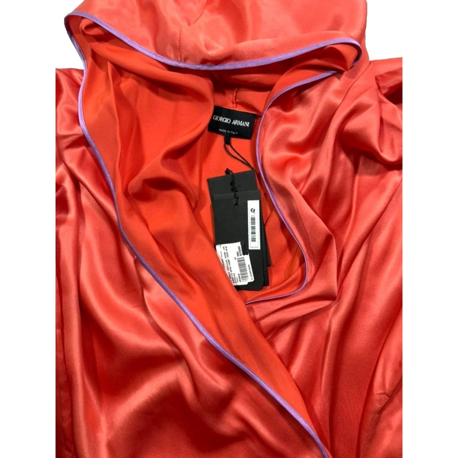 Giorgio Armani Giorgio Armani Women's Orange Satin Draped Hooded Wrap Blouse Size 42 BNWT Satin Blouse Hooded V-Neck Pullover Long Sleeve Solid Orange Women 42 Size M / US 6-8 / IT 42-44 - 7 Thumbnail