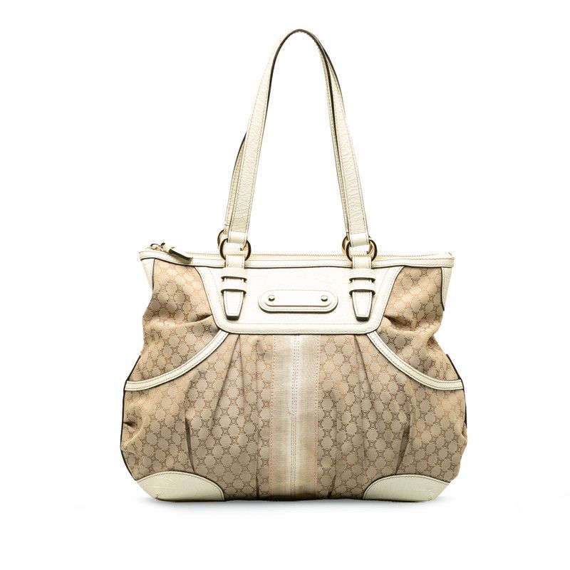 image of Celine Macadam Canvas Shoulder Bag in Beige, Women's