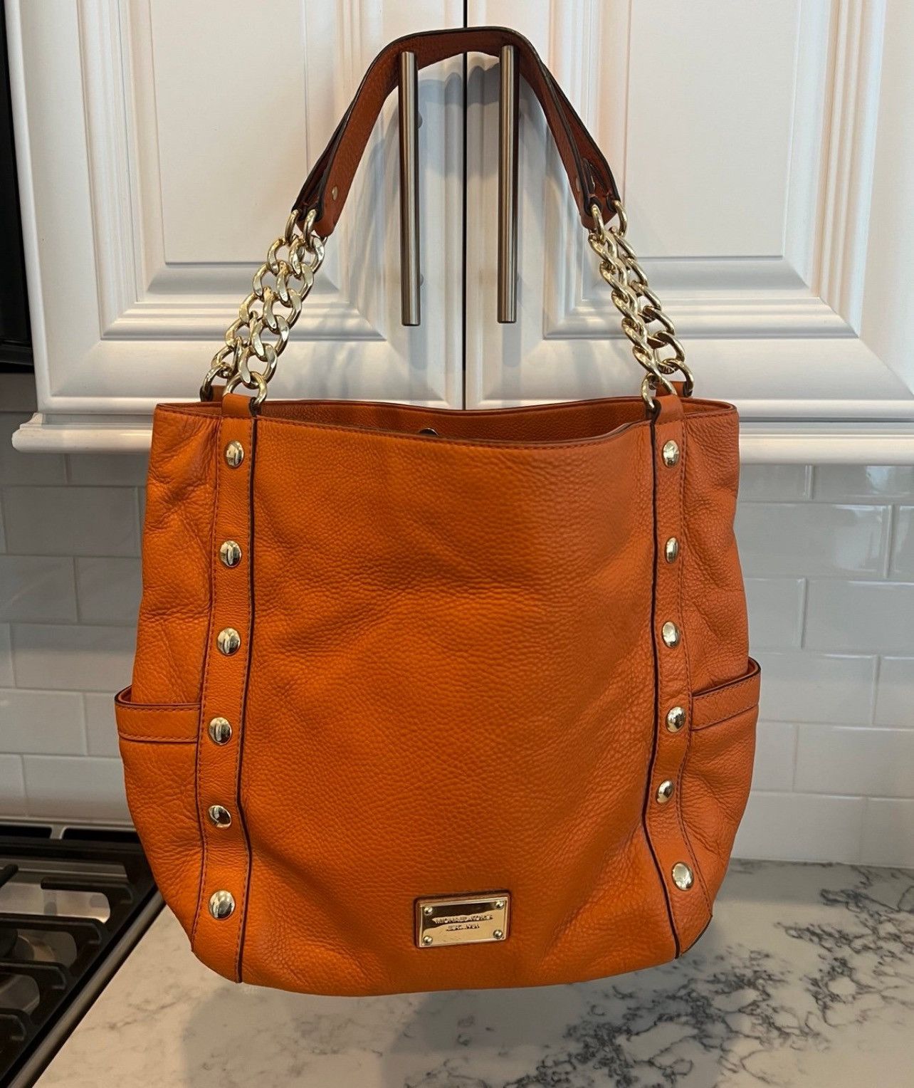 Michael Kors Michael Kors Orange Gold Studded Hobo Leather Bag Purse Size ONE SIZE - 1 Thumbnail
