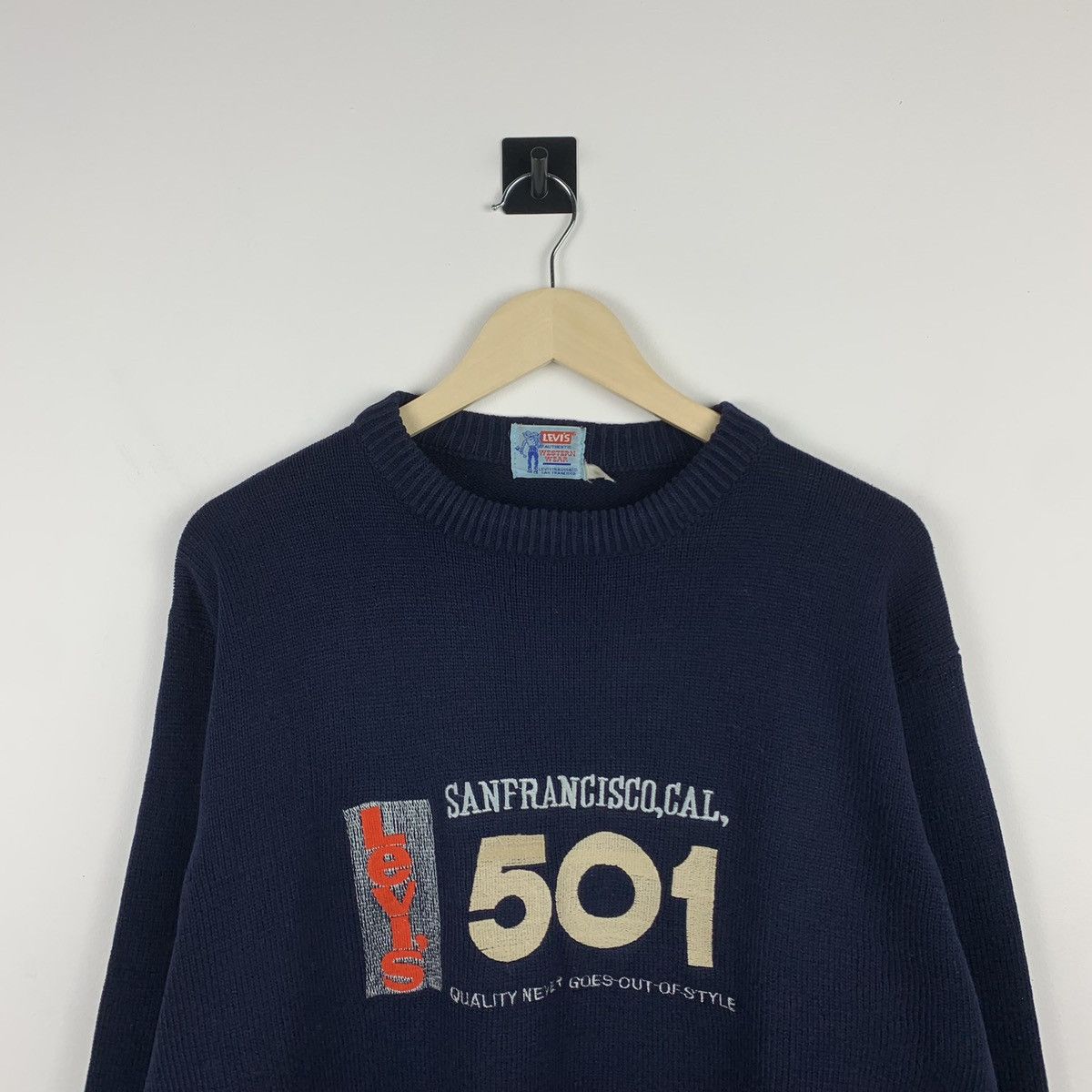Levi's Vintage Levi’s Wool Knit Sweater Big Logo Embroidered 90’s Size US XL / EU 56 / 4 - 2 Thumbnail