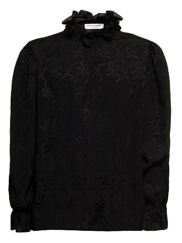 frilled blouse in matte and shiny silk