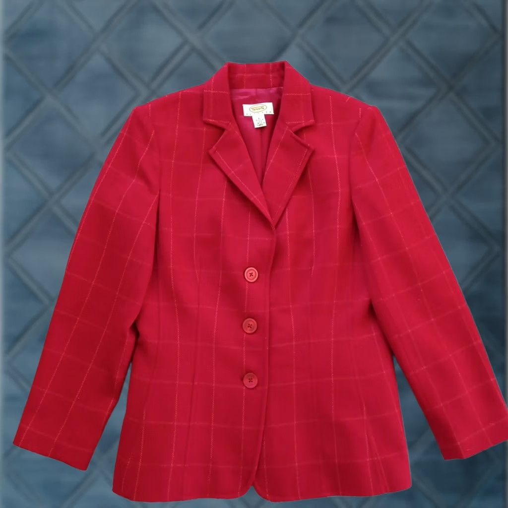 Talbots Talbots Petite Blazer Womens Size 6P Red Plaid Wool Blend Three-Button Notch Lapel Jacket Size M / US 6-8 / IT 42-44 - 1 Thumbnail