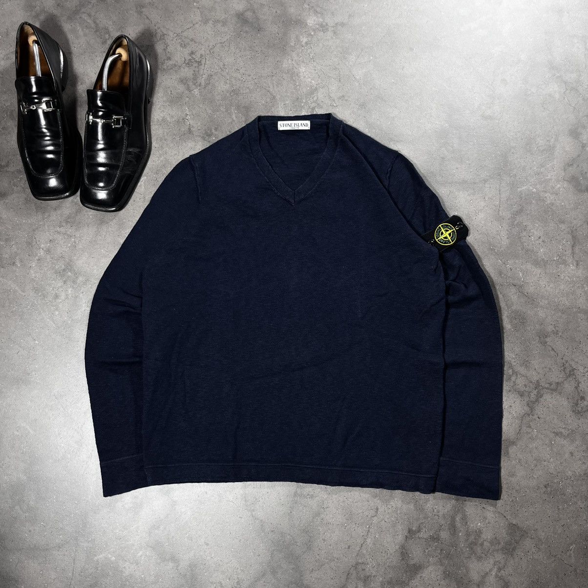 Stone Island Stone Island 00s Vintage Vneck Knit Sweater Massimo Osti Size US L / EU 52-54 / 3 - 1 Thumbnail