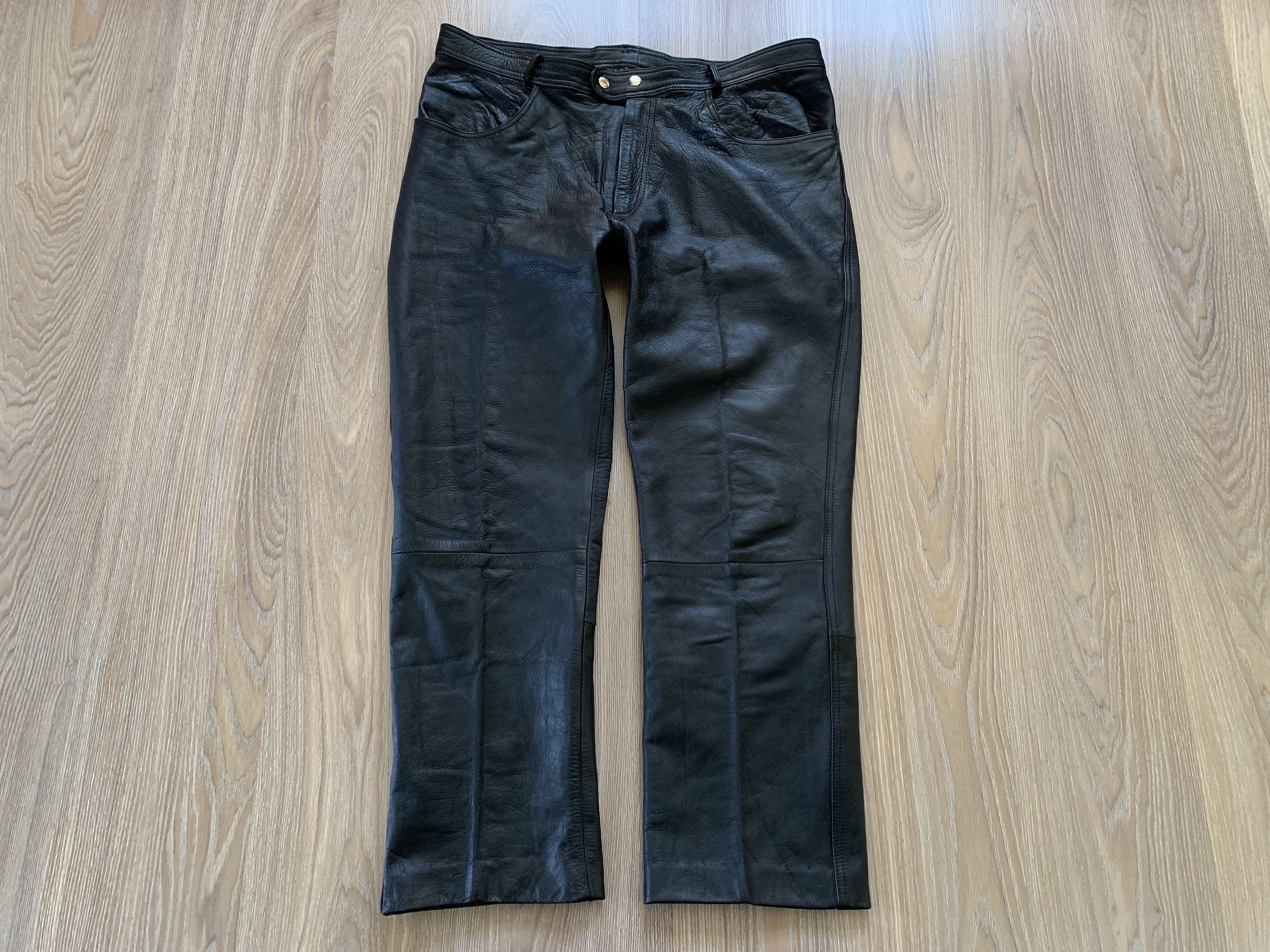 Leather Mens Vintage Black Biker Leather Pants Size US 40 / EU 56 - 2 Thumbnail