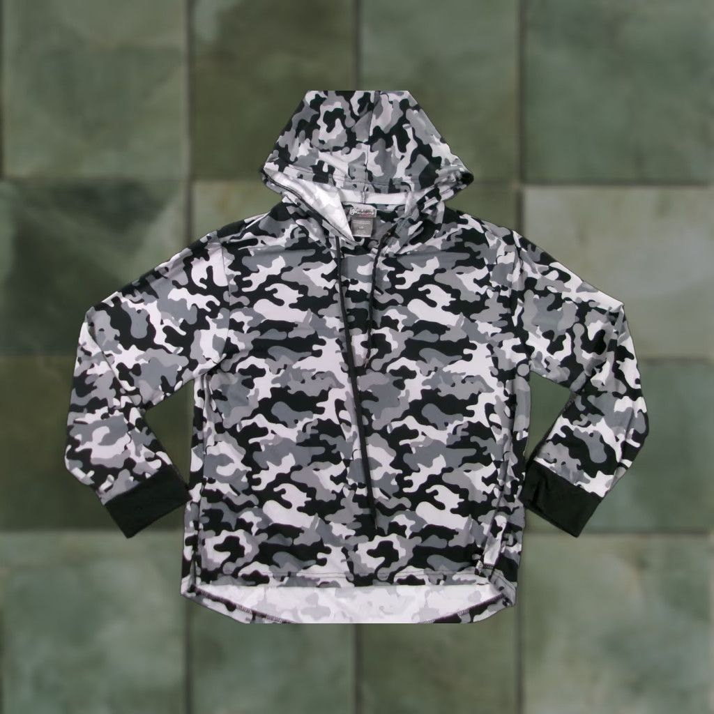 Vintage Jammies by HIPstyle Hoodie Womens L Gray Black White Camouflage Hood Pullover Zip Full Zip Pockets Hooded Drawstring Ribbed Cuff Polyester Spandex Size L / US 10 / IT 46 - 1 Thumbnail