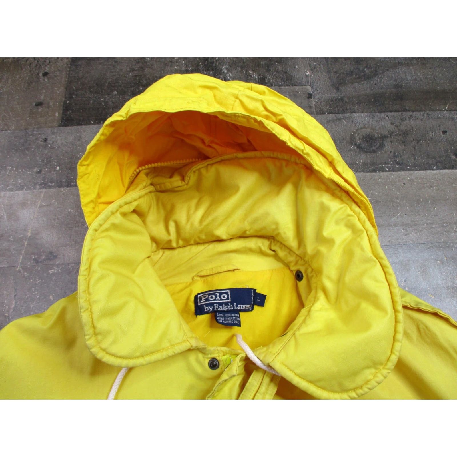 VINTAGE Polo Ralph Lauren Jacket Mens Large Yellow Hooded Sailing 