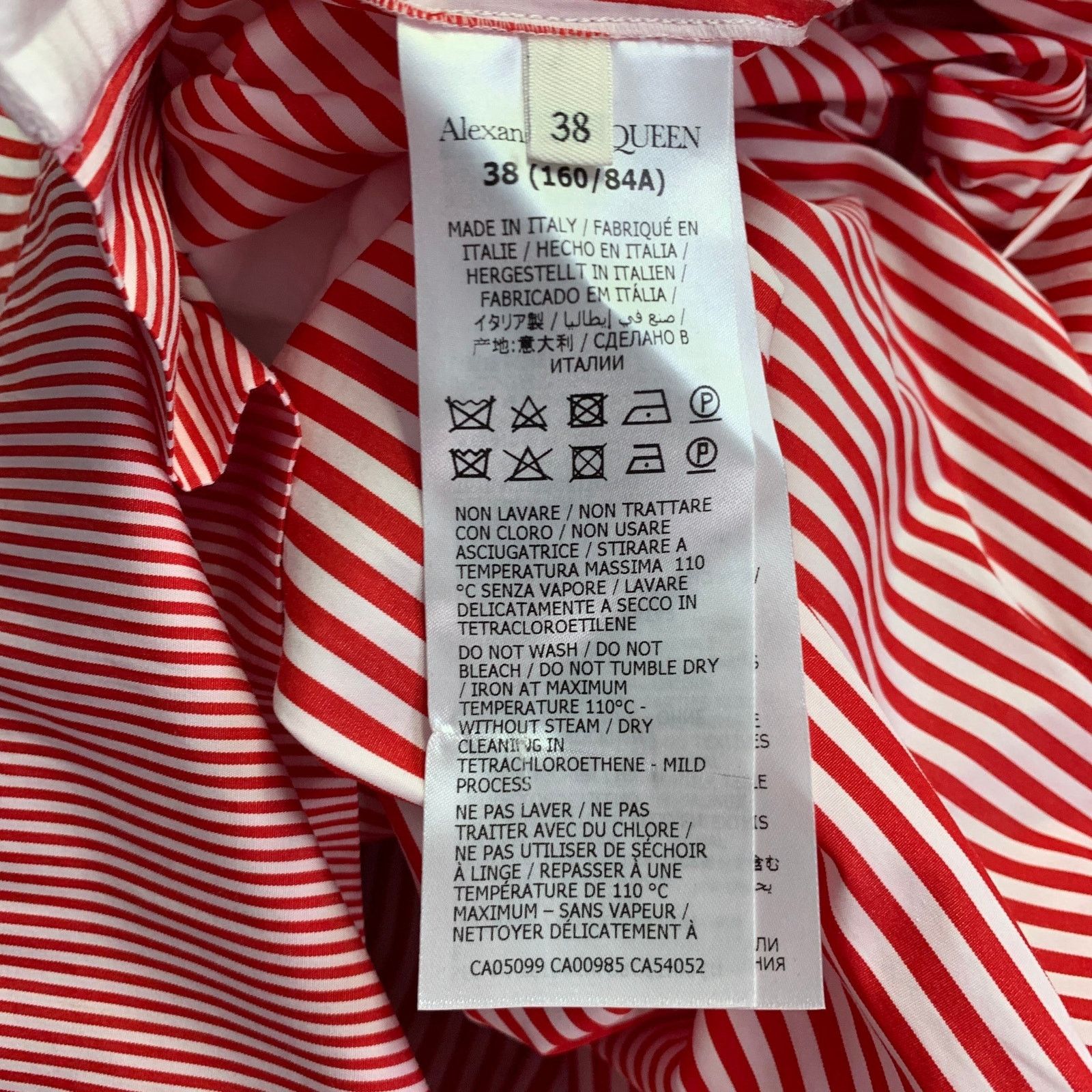 Alexander McQueen Red White Cotton Stripe Collarless Asymmetrical A-Line Dress Size XS / US 0-2 / IT 36-38 - 8 Thumbnail