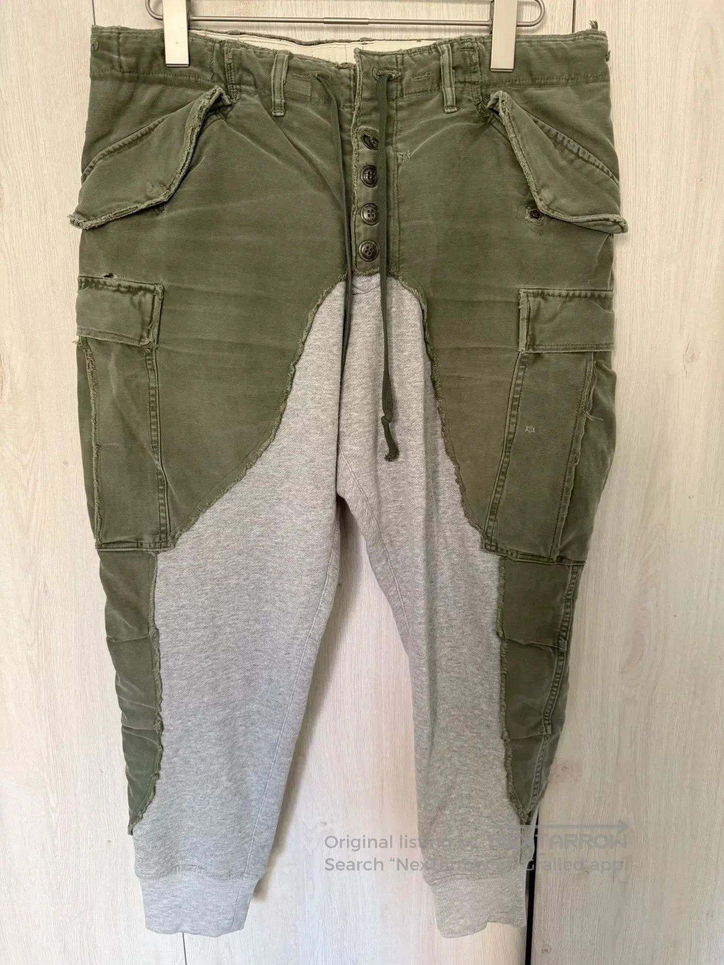 Greg Lauren men's army green jogger pants with patchwork. Size US 34 / EU 50 - 1 Thumbnail