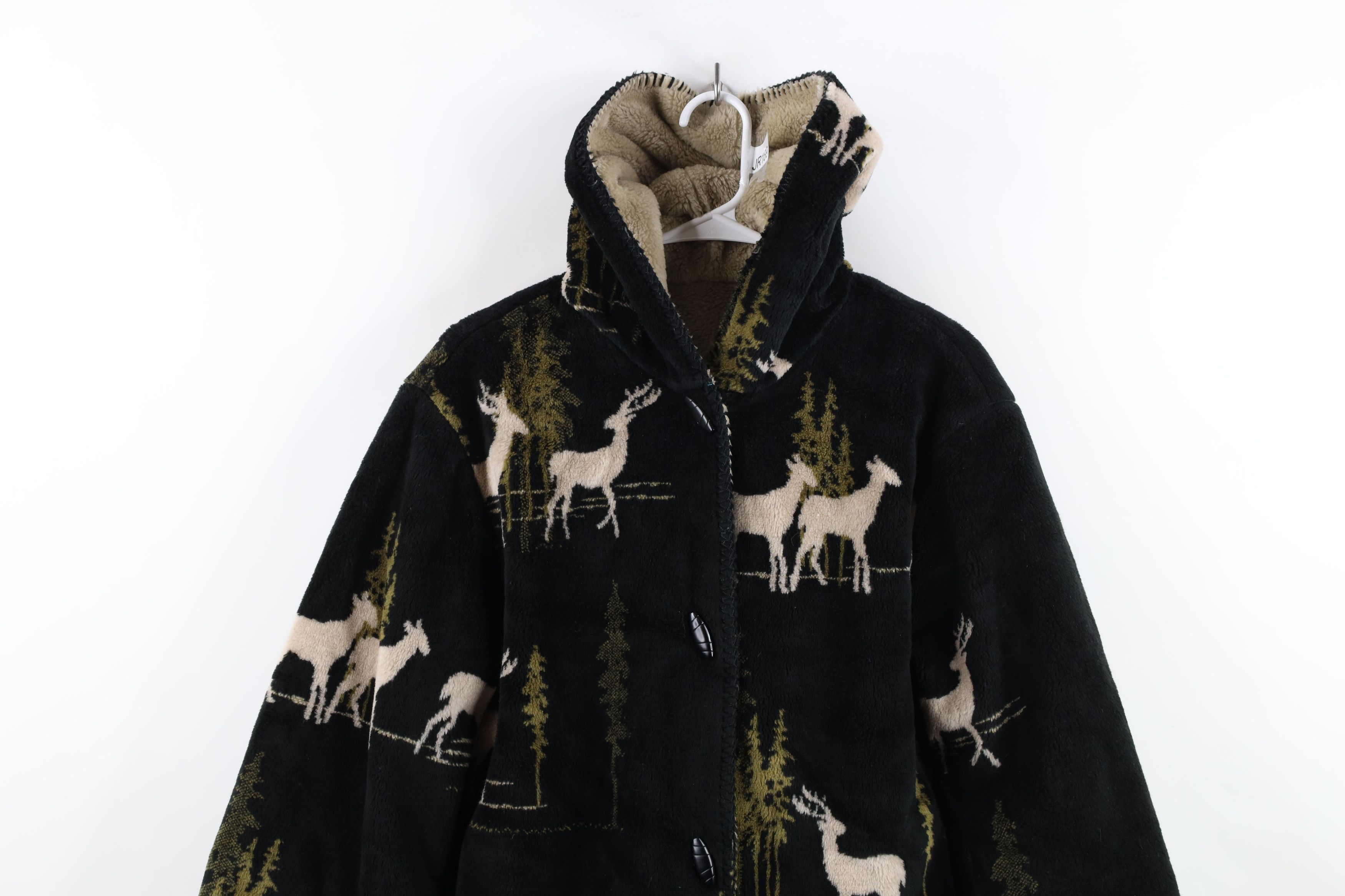 Vintage Vintage 90s Streetwear All Over Print Hooded Fleece Jacket Size L / US 10 / IT 46 - 2 Thumbnail