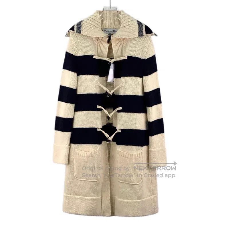Dior Dior Color-blocked striped horn buckle wool navy collar lo Size XXS / US 00 / IT 34 - 1 Thumbnail