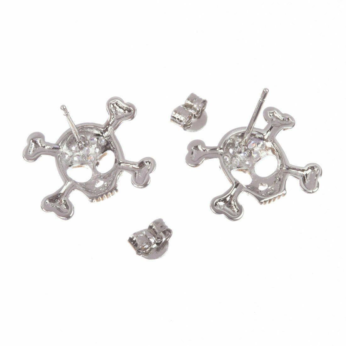 Designer Sterling Silver Skull and Cross Bones Cubic Zirconia Earring Size ONE SIZE - 3 Thumbnail