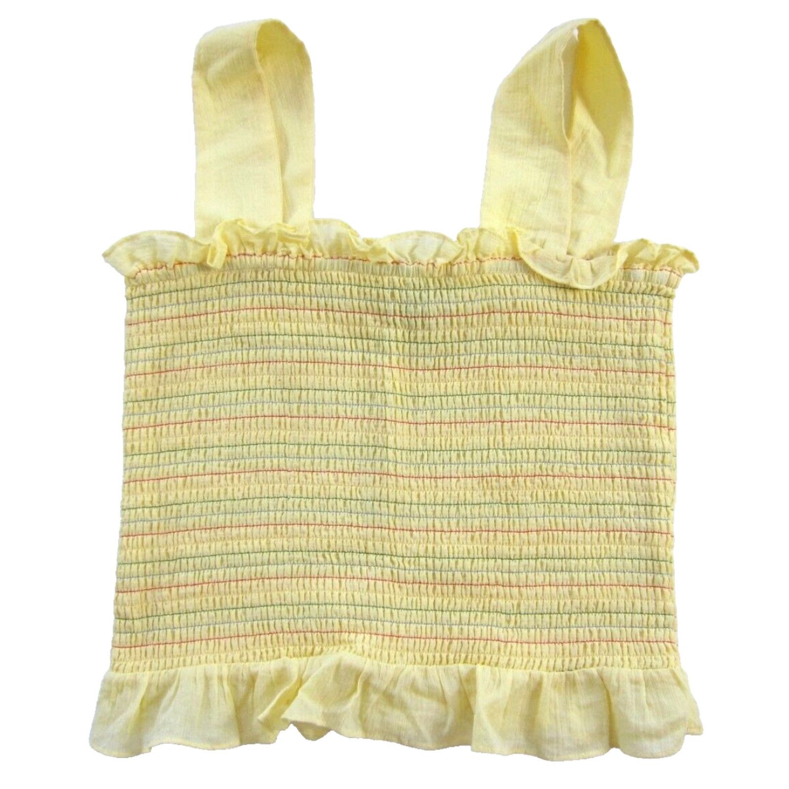 Vintage ModCloth Blouse Shirt 100% Cotton Yellow Red Green Large Womens Crop Tank Top Elastic 90s Size L / US 10 / IT 46 - 2 Thumbnail